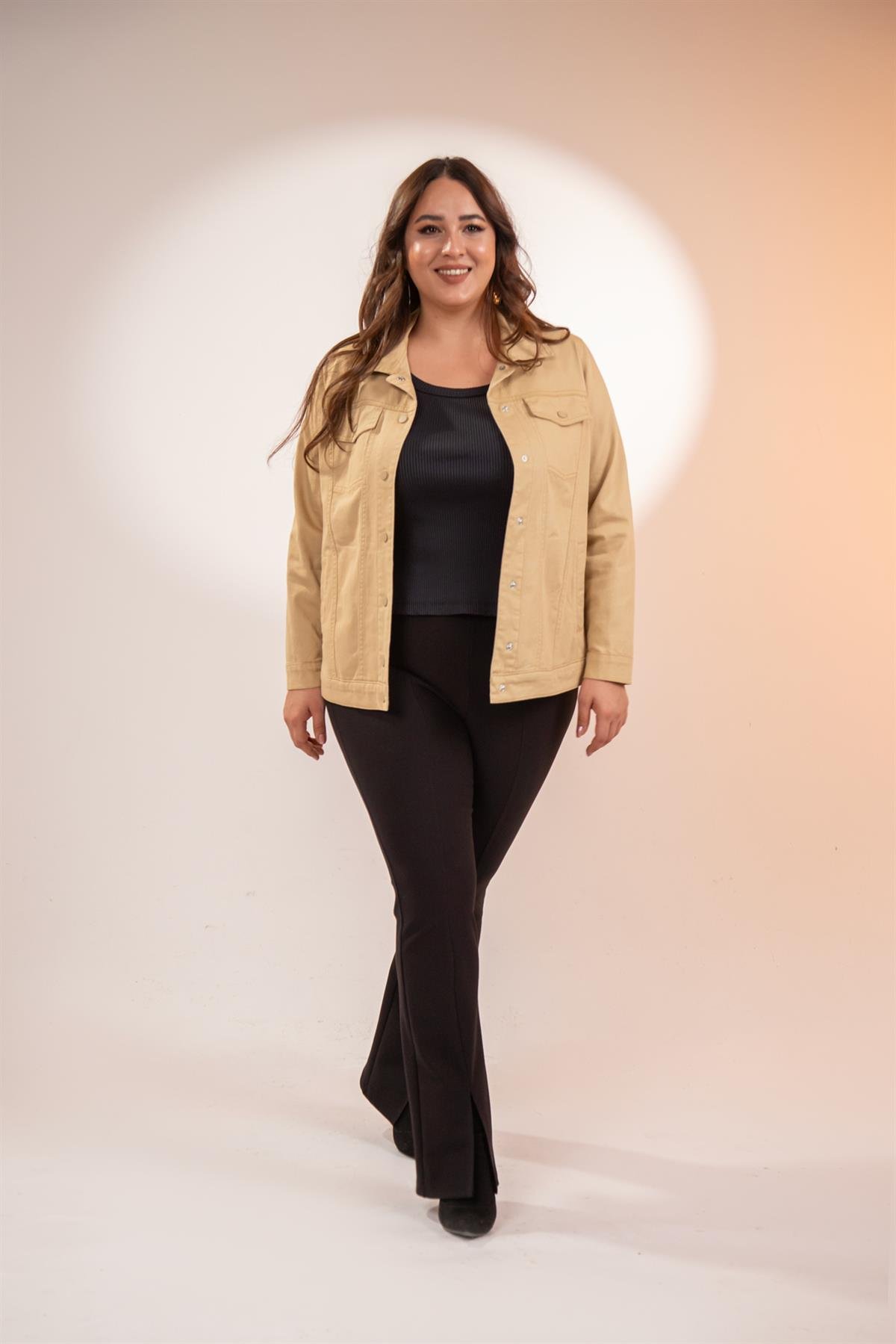 Büyük Beden 1211090 Gabardin Ceket Bej