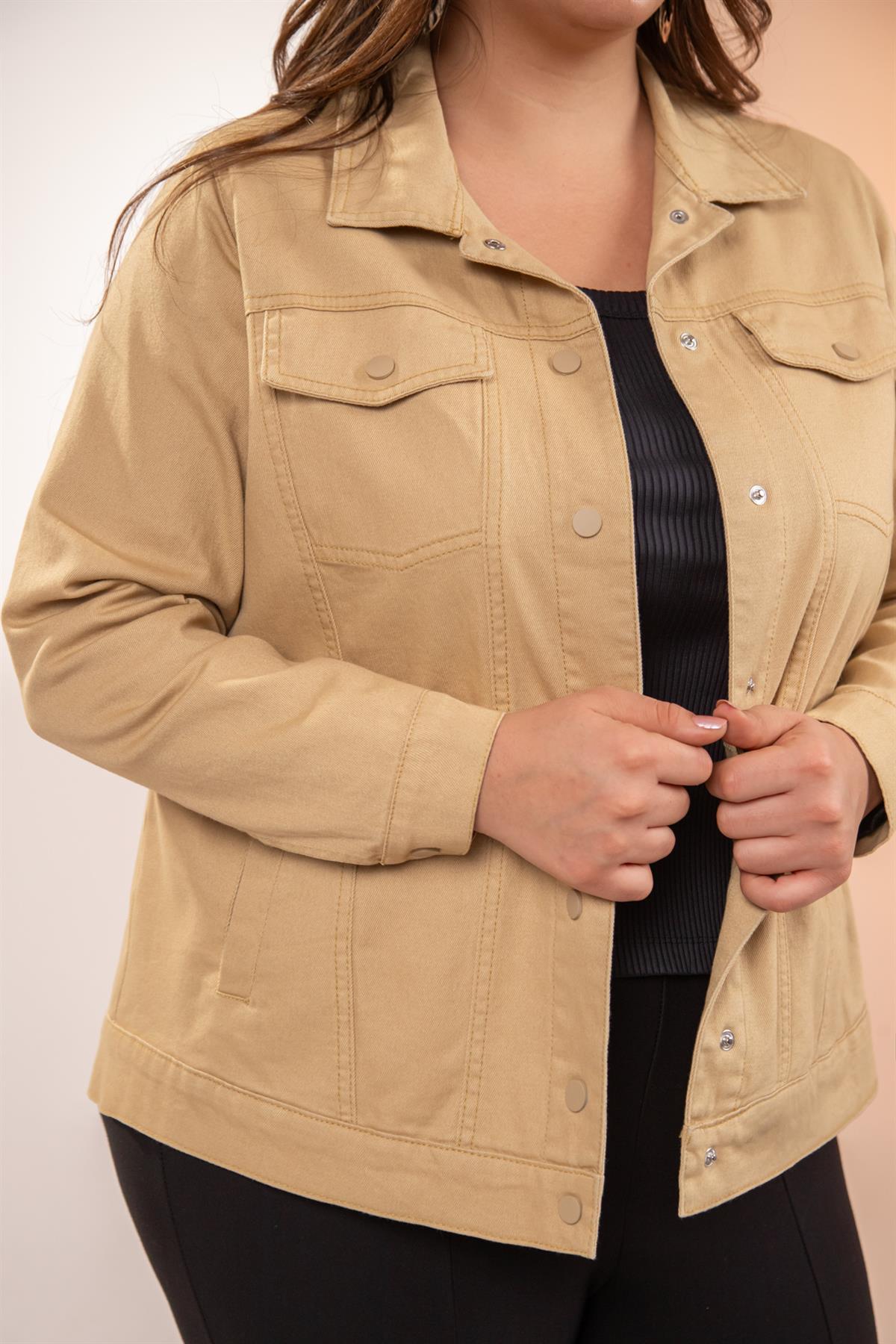 Büyük Beden 1211090 Gabardin Ceket Bej