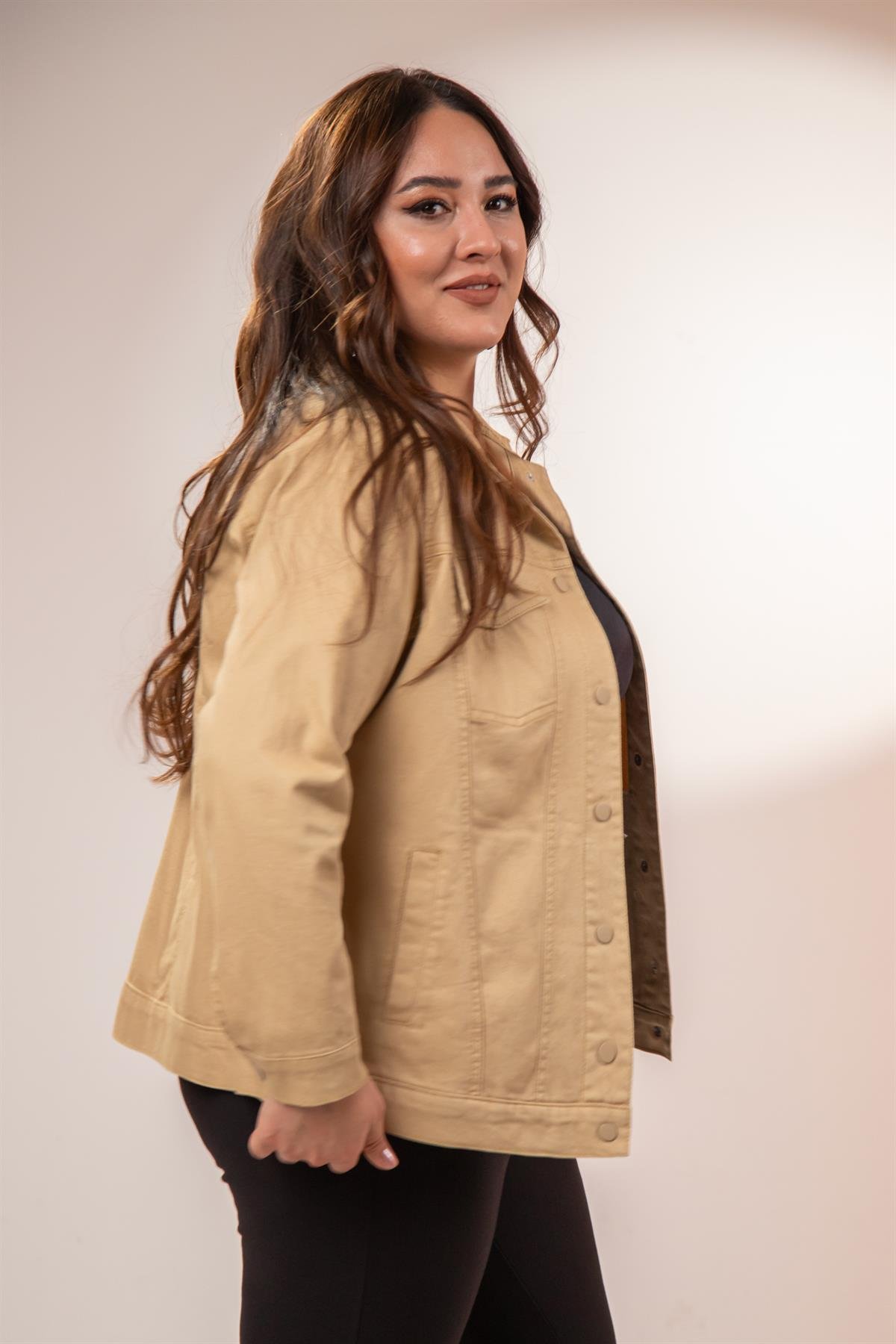 Büyük Beden 1211090 Gabardin Ceket Bej