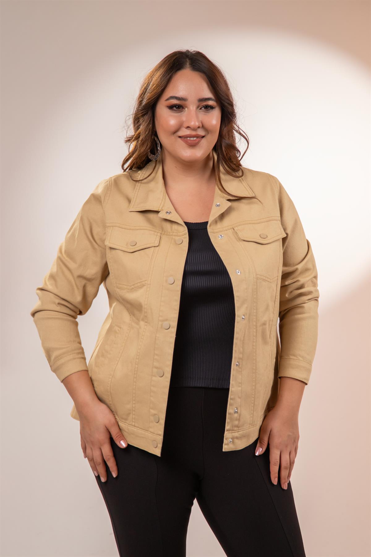 Büyük Beden 1211090 Gabardin Ceket Bej