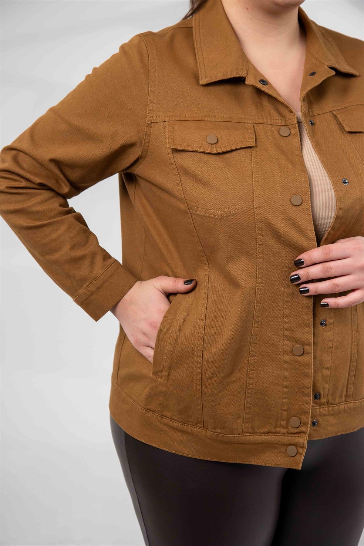 Büyük Beden 1211090 Gabardin Ceket Camel