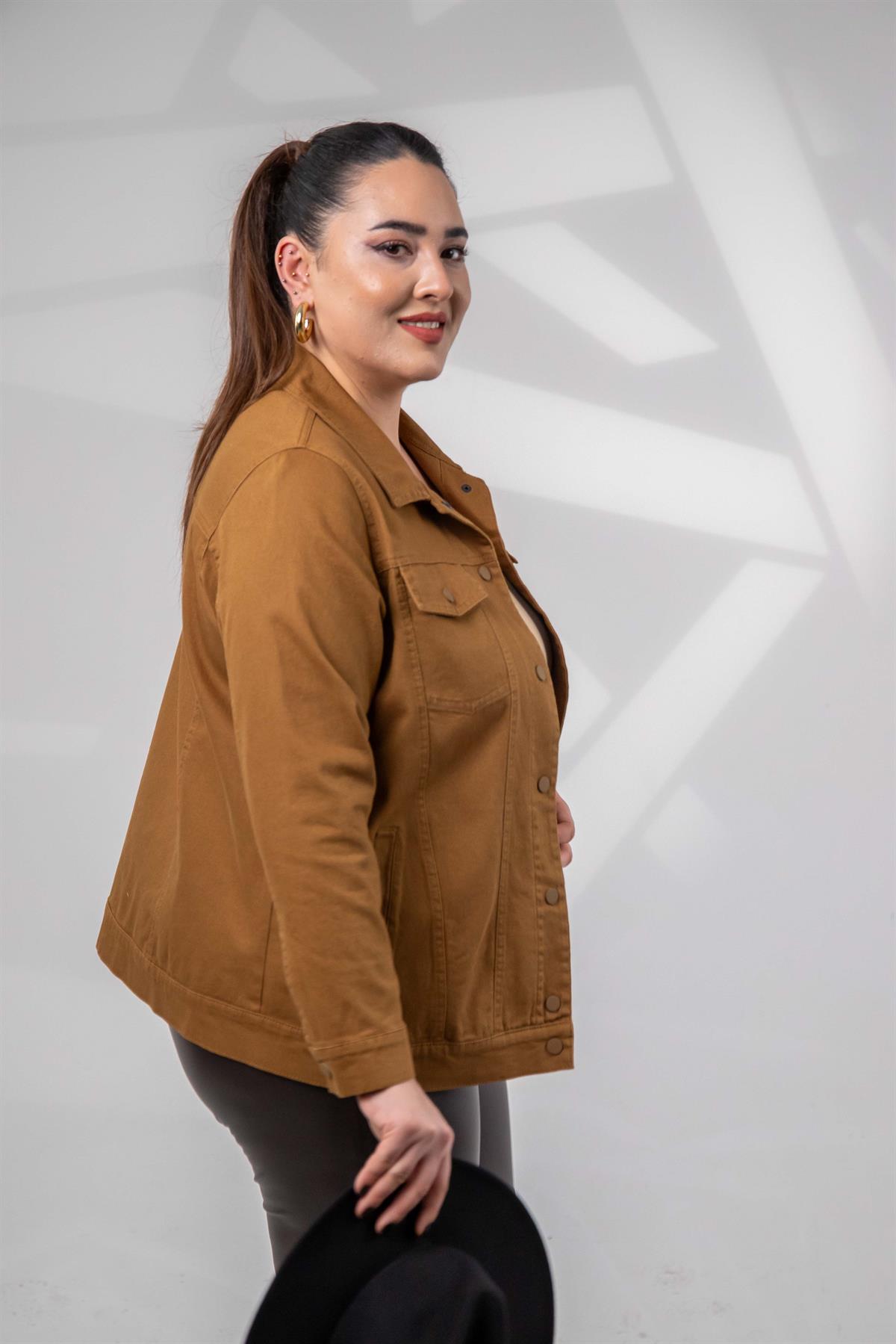 Büyük Beden 1211090 Gabardin Ceket Camel