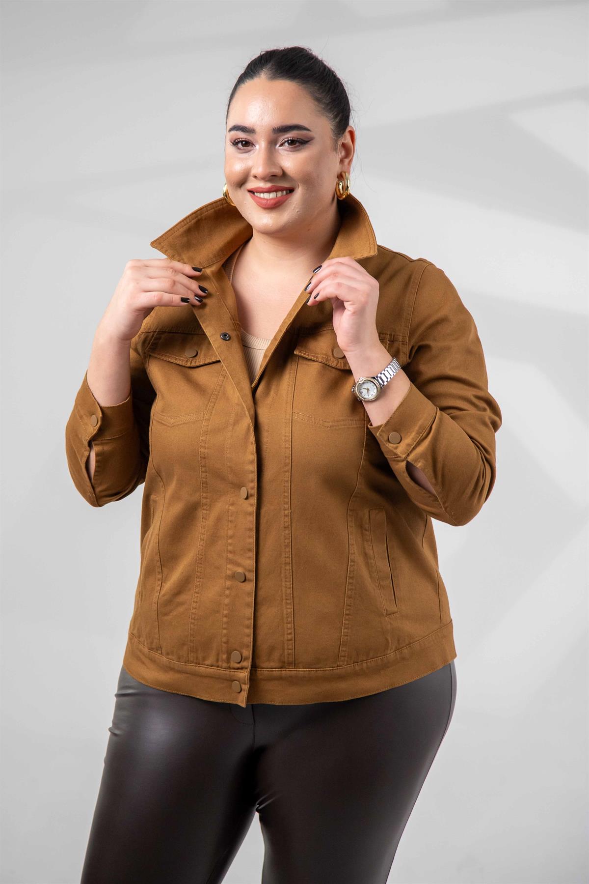 Büyük Beden 1211090 Gabardin Ceket Camel