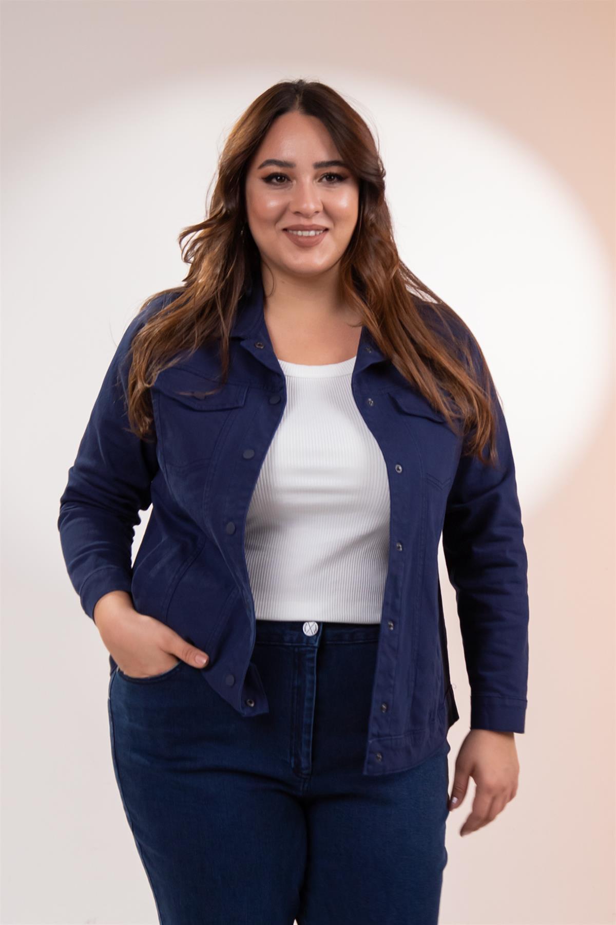 Büyük Beden 1211090 Gabardin Ceket Lacivert