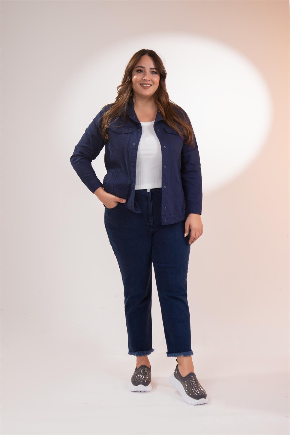 Büyük Beden 1211090 Gabardin Ceket Lacivert