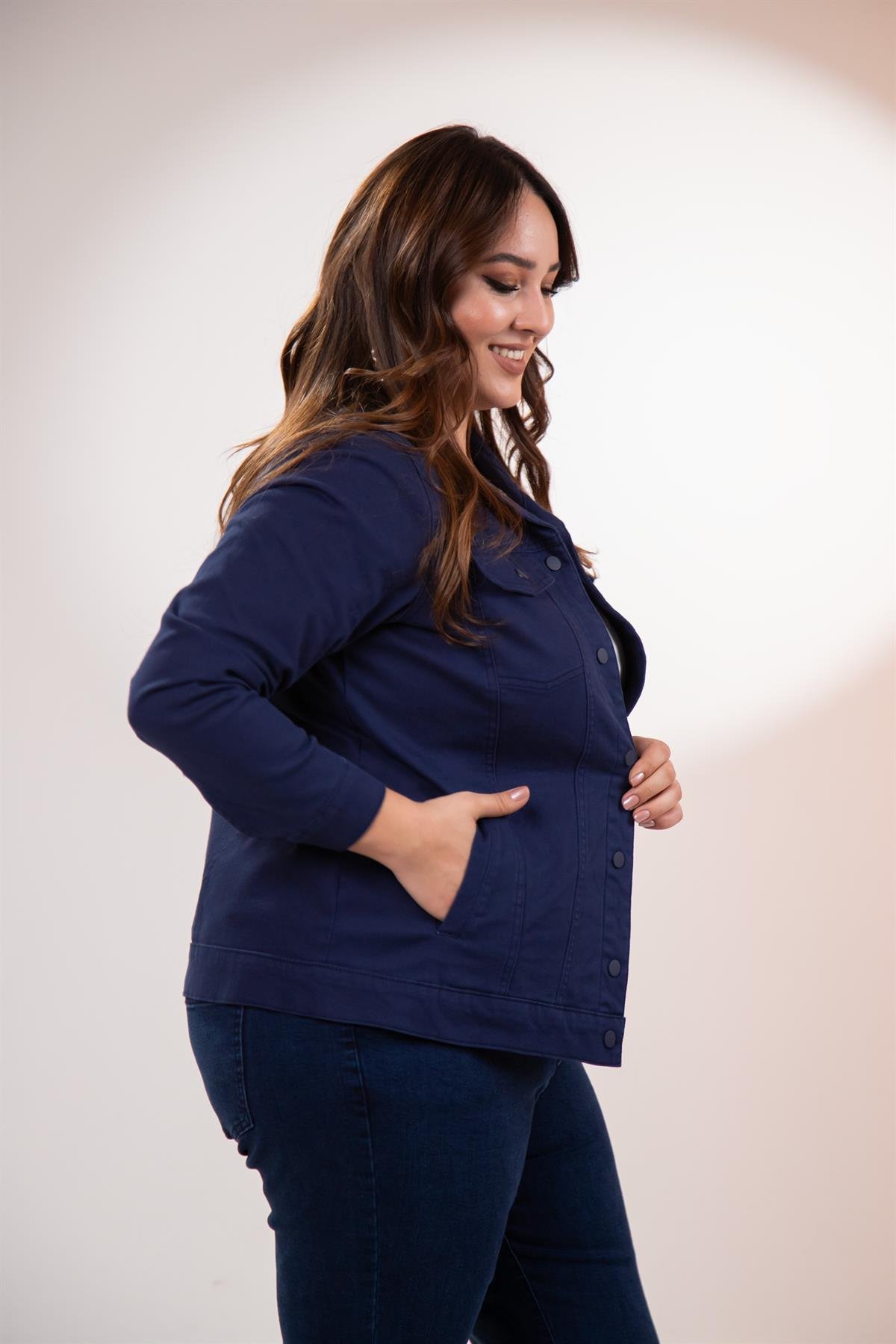 Büyük Beden 1211090 Gabardin Ceket Lacivert