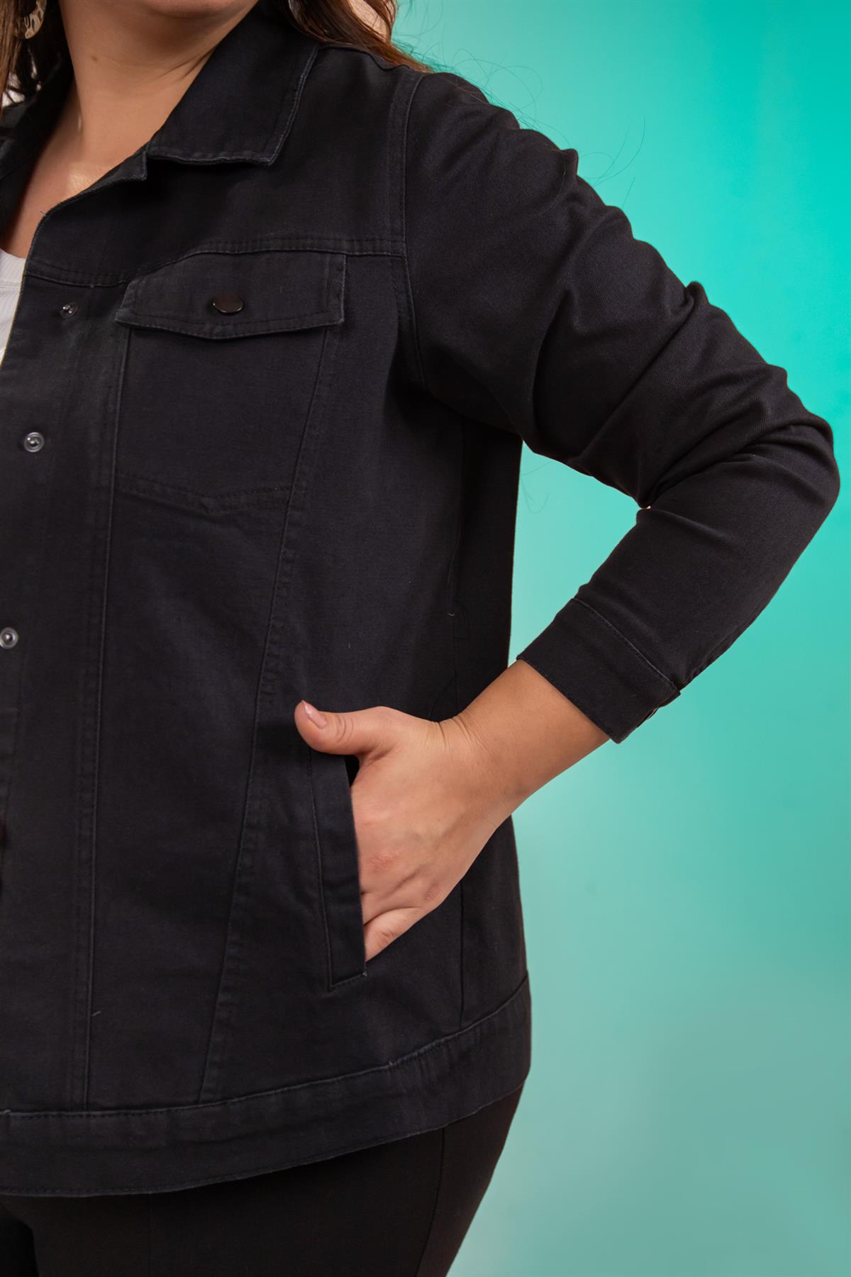 Büyük Beden 1211090 Gabardin Ceket Siyah