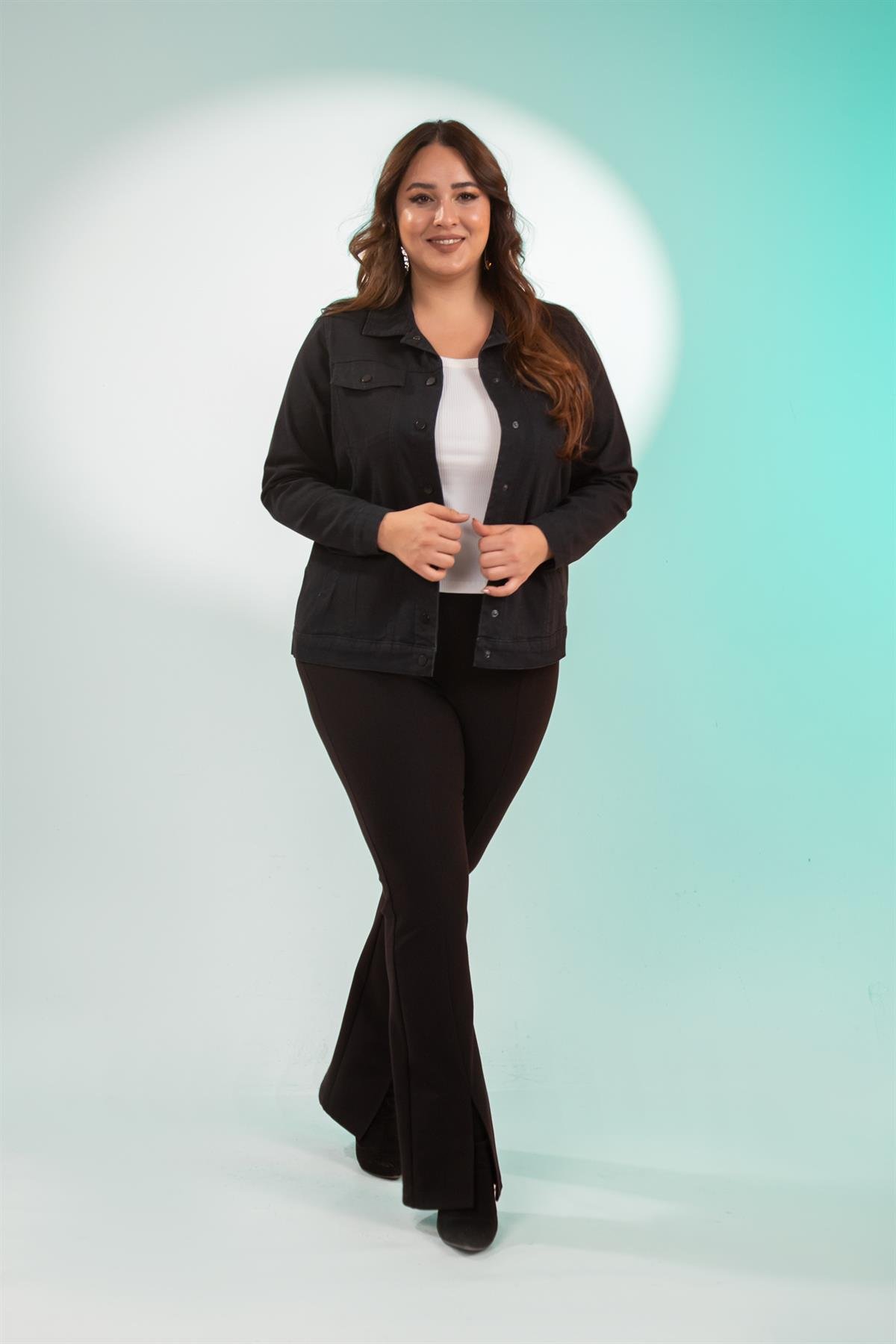 Büyük Beden 1211090 Gabardin Ceket Siyah