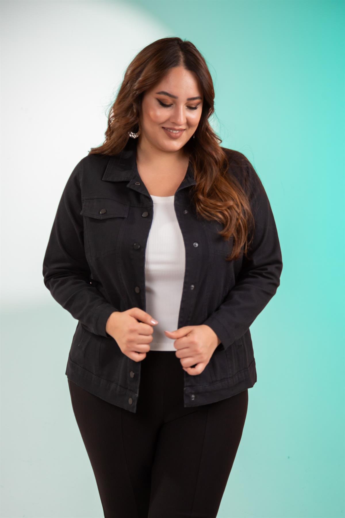 Büyük Beden 1211090 Gabardin Ceket Siyah