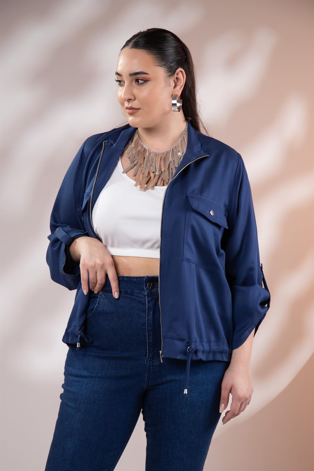 Büyük Beden 1211092 Cep Detaylı Ceket Lacivert