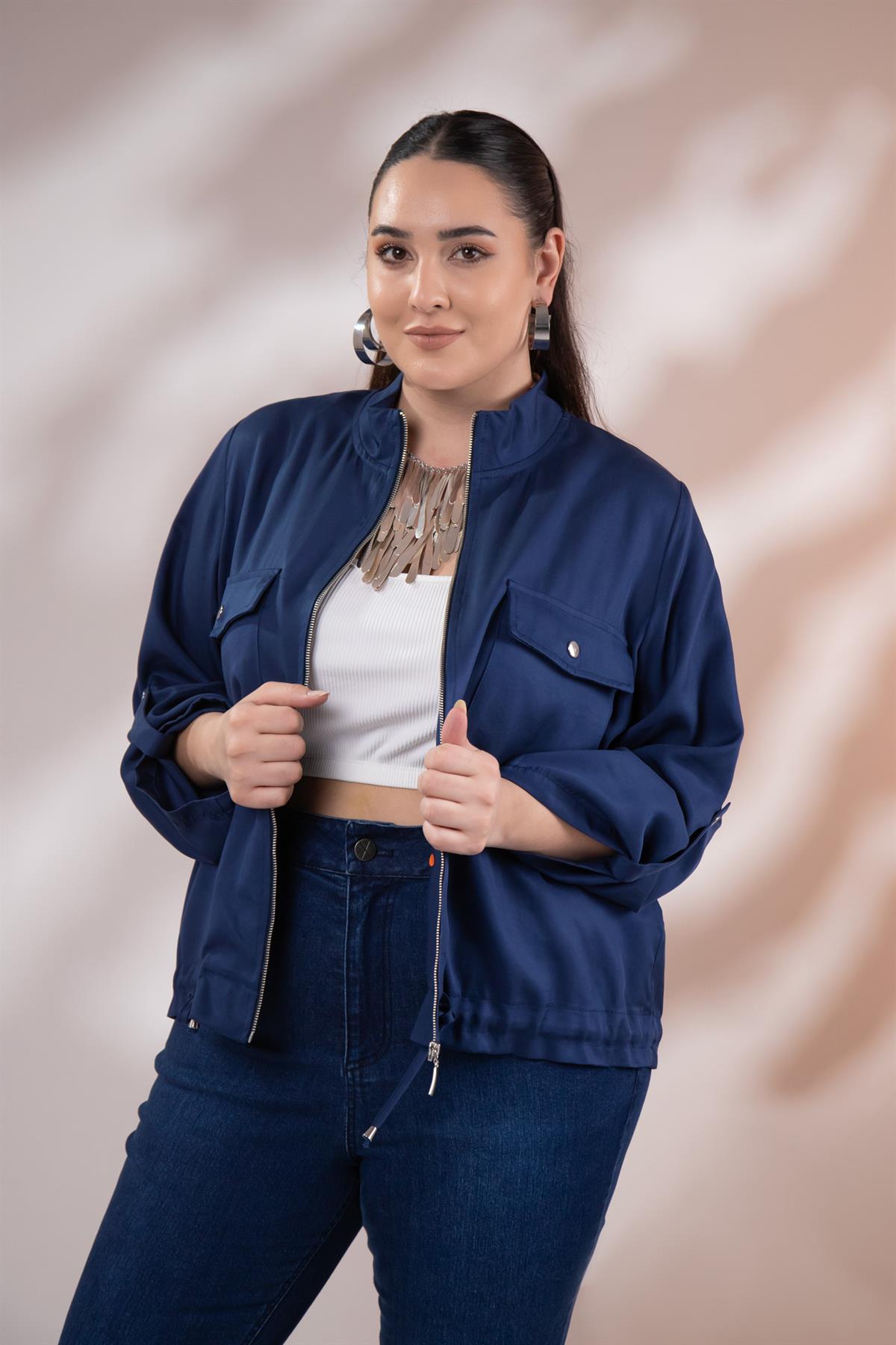 Büyük Beden 1211092 Cep Detaylı Ceket Lacivert