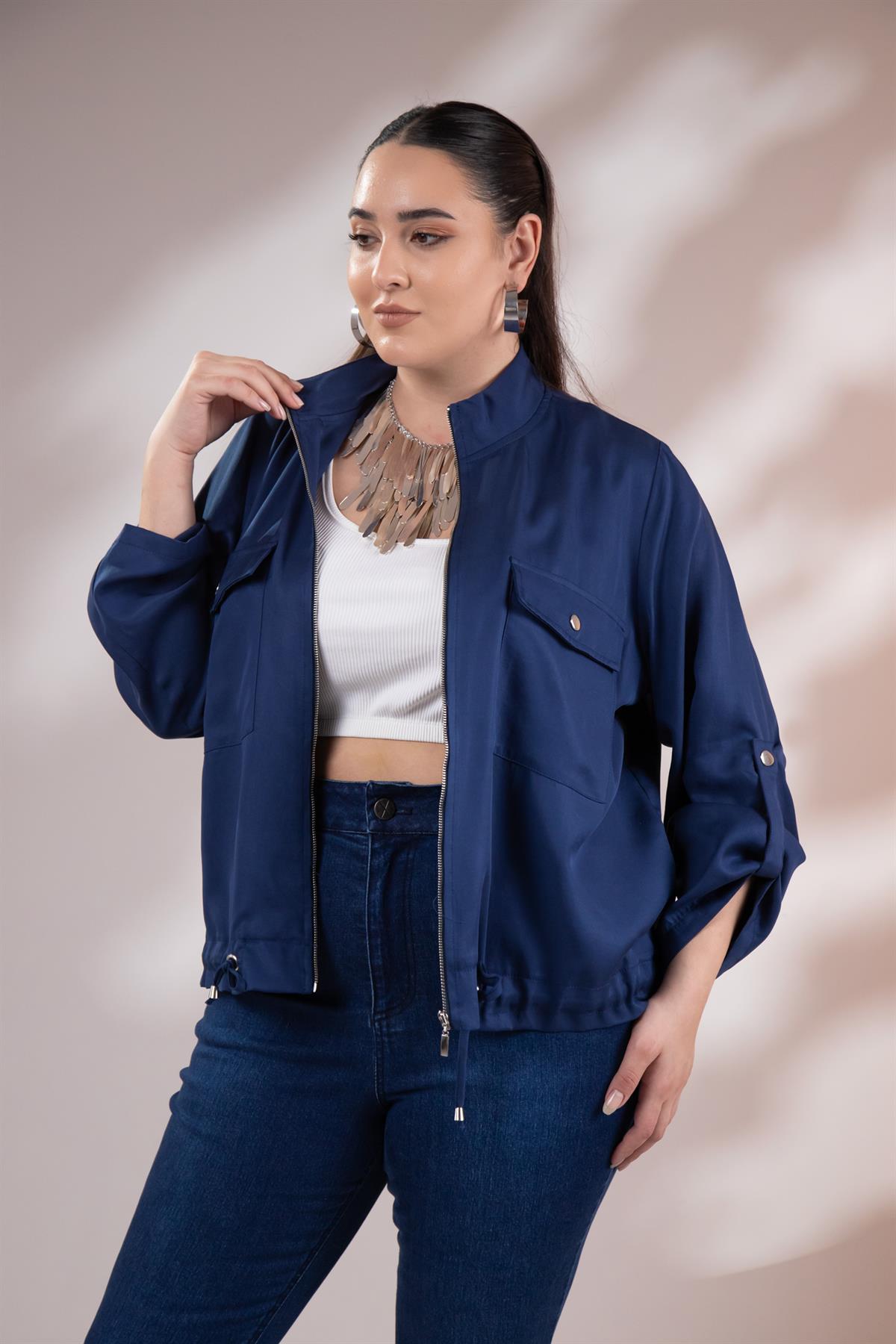 Büyük Beden 1211092 Cep Detaylı Ceket Lacivert