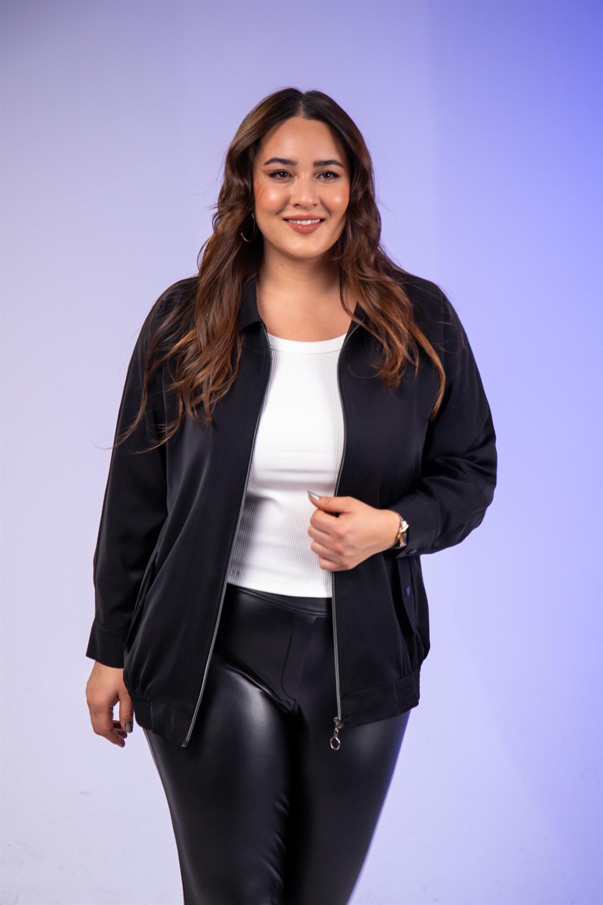 Büyük Beden 1211094 Cep Detaylı Mont  Siyah