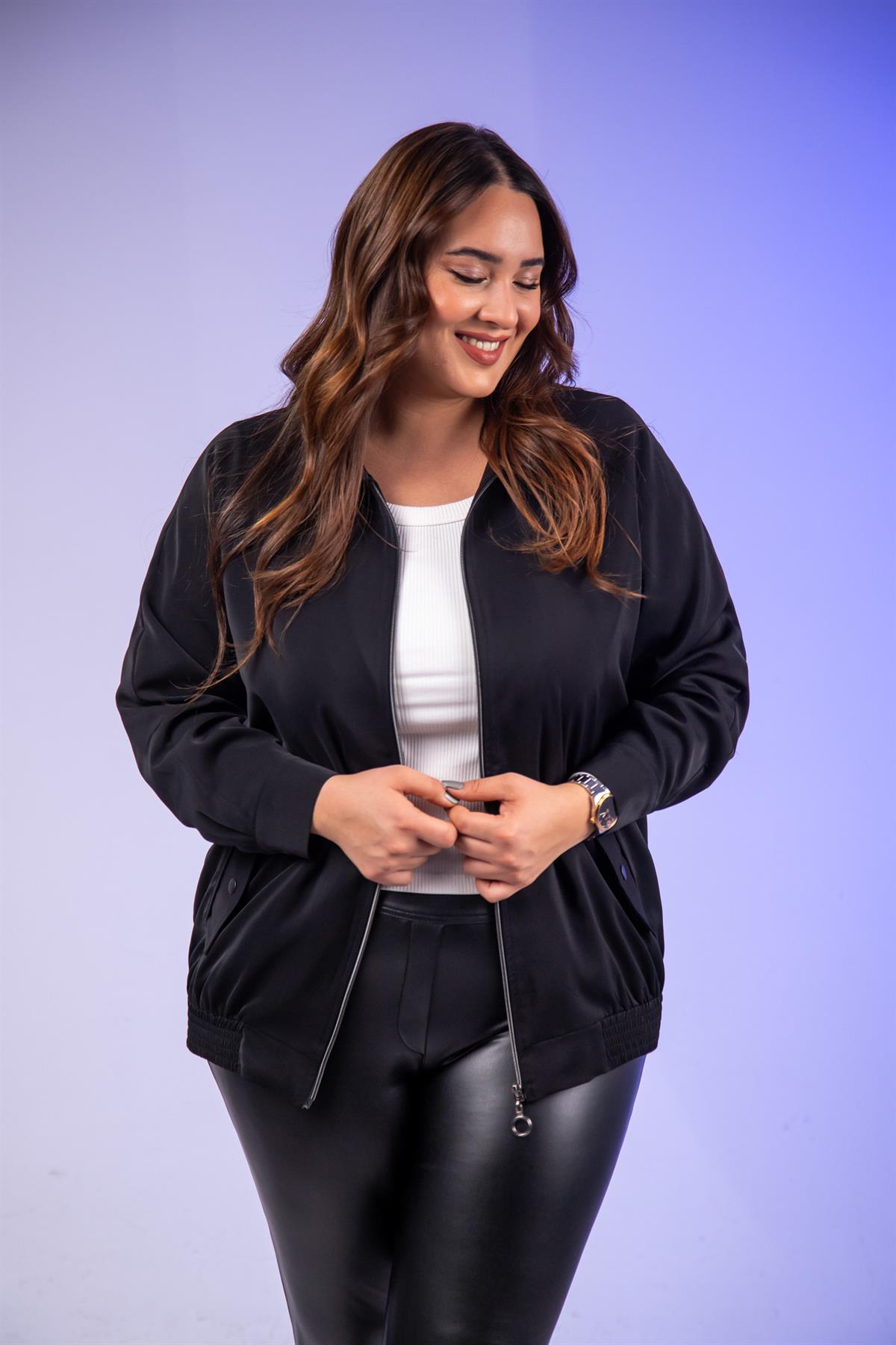 Büyük Beden 1211094 Cep Detaylı Mont  Siyah