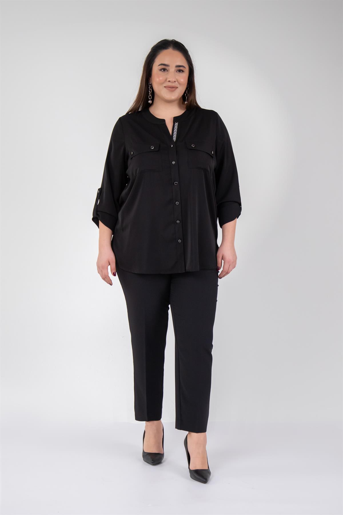 Büyük Beden 1212014 Hakim Yaka Gömlek  Siyah