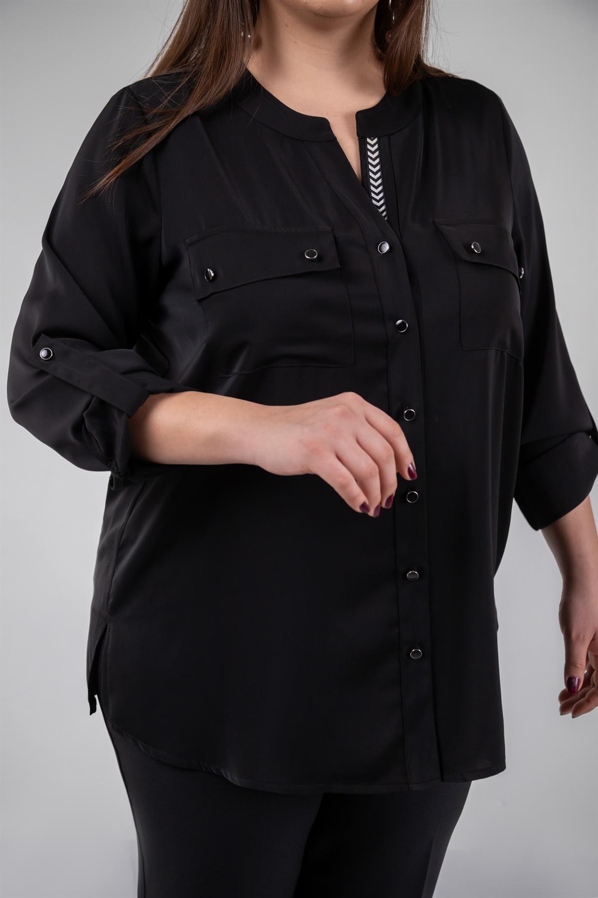 Büyük Beden 1212014 Hakim Yaka Gömlek  Siyah