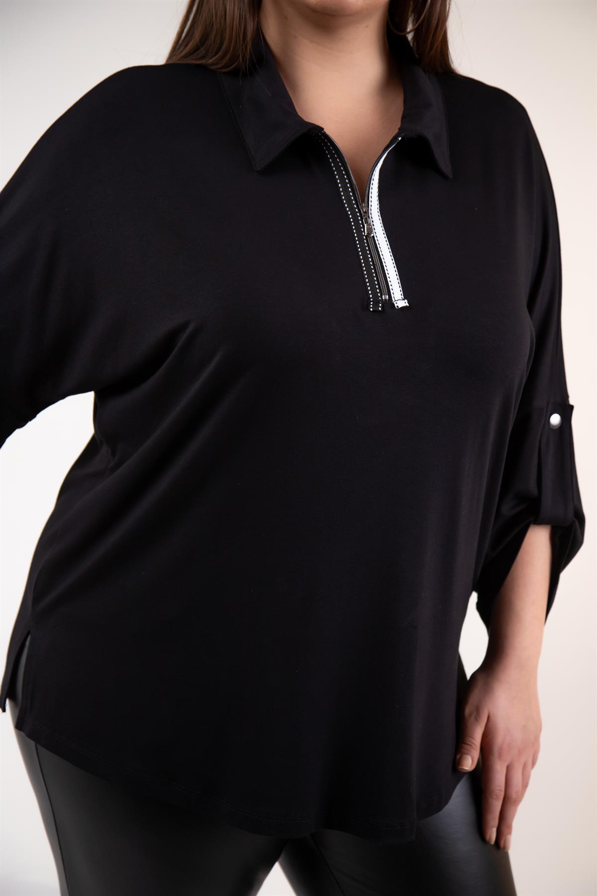 Büyük Beden 1212015 Yaka Detaylı Bluz Siyah