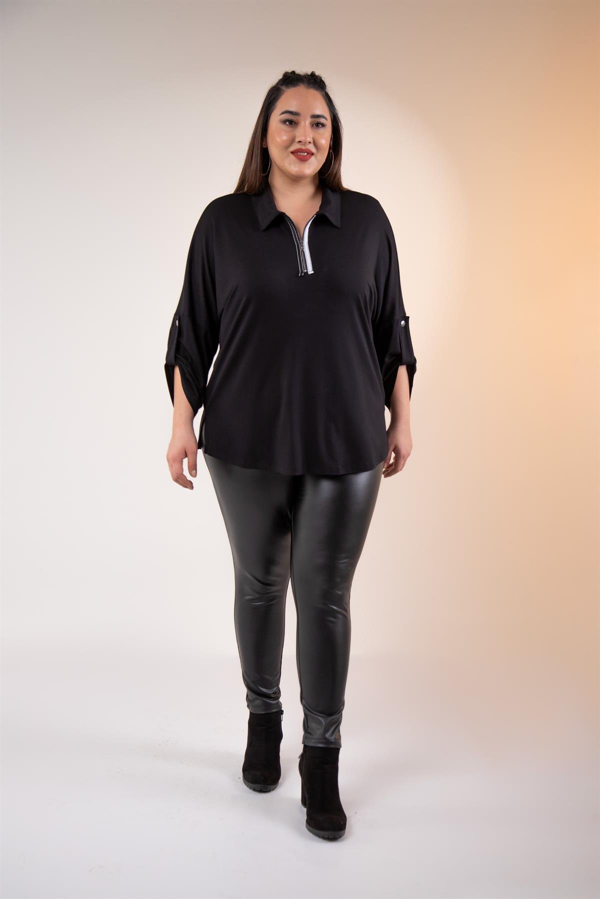 Büyük Beden 1212015 Yaka Detaylı Bluz Siyah