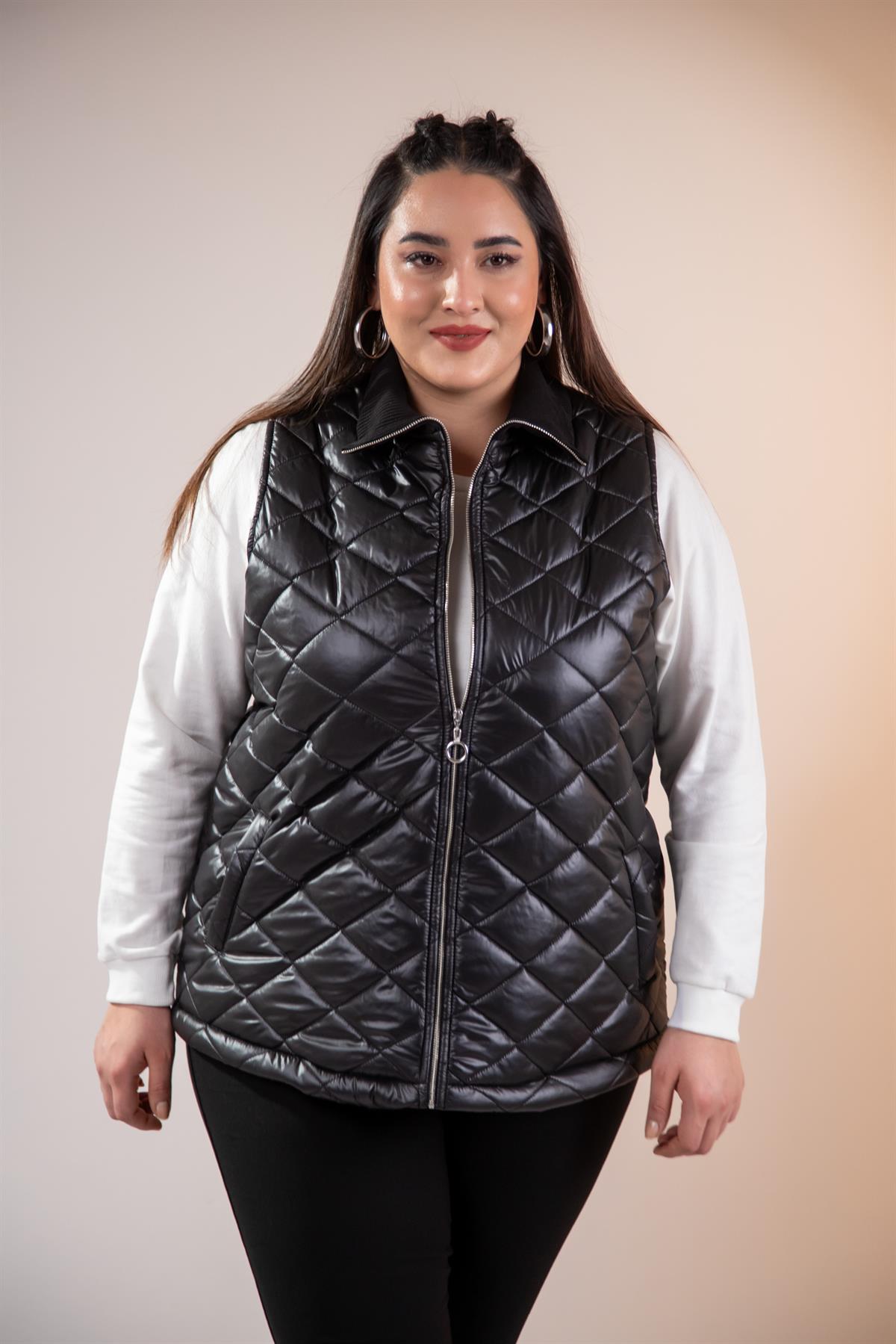 Büyük Beden 1212016 Fermuarlı  Kapitone Yelek Siyah