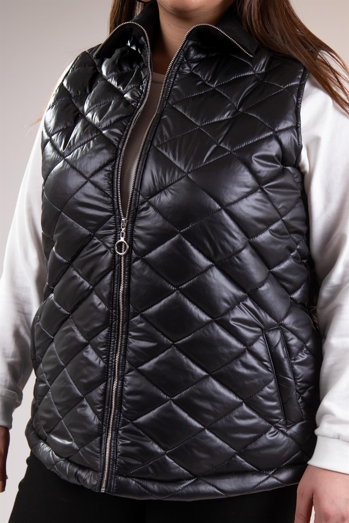 Büyük Beden 1212016 Fermuarlı  Kapitone Yelek Siyah