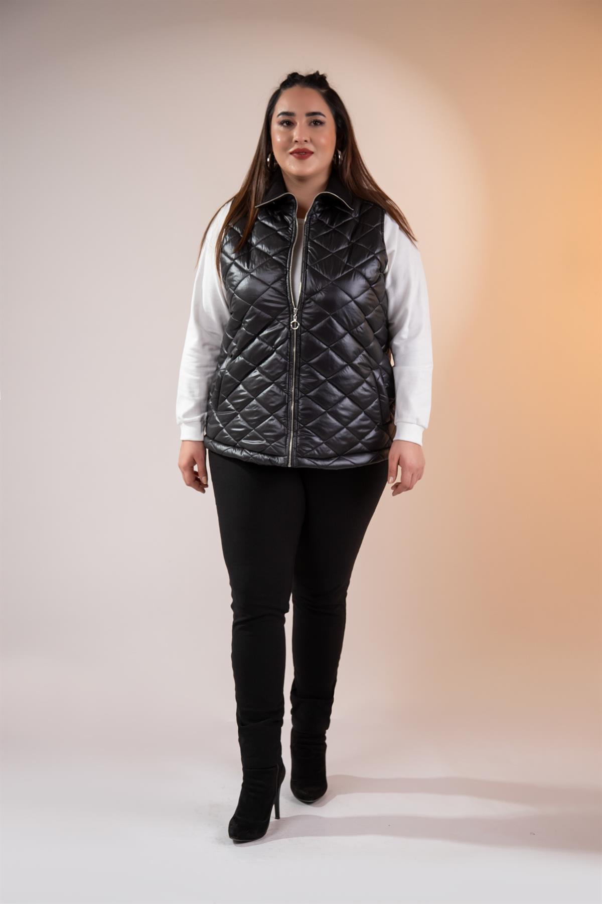 Büyük Beden 1212016 Fermuarlı  Kapitone Yelek Siyah