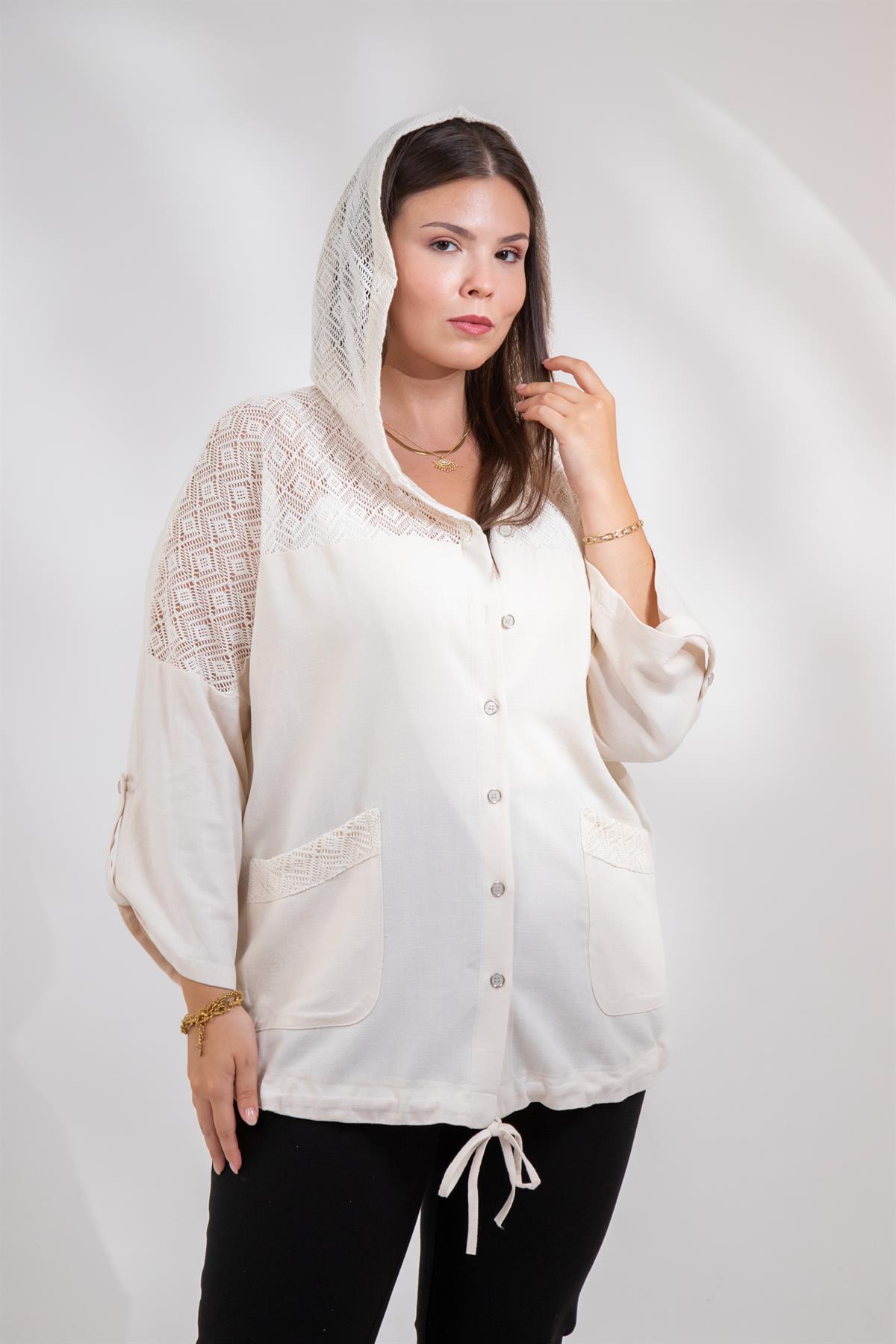 Büyük Beden 1212075 Dantel Detaylı Ceket  Bej