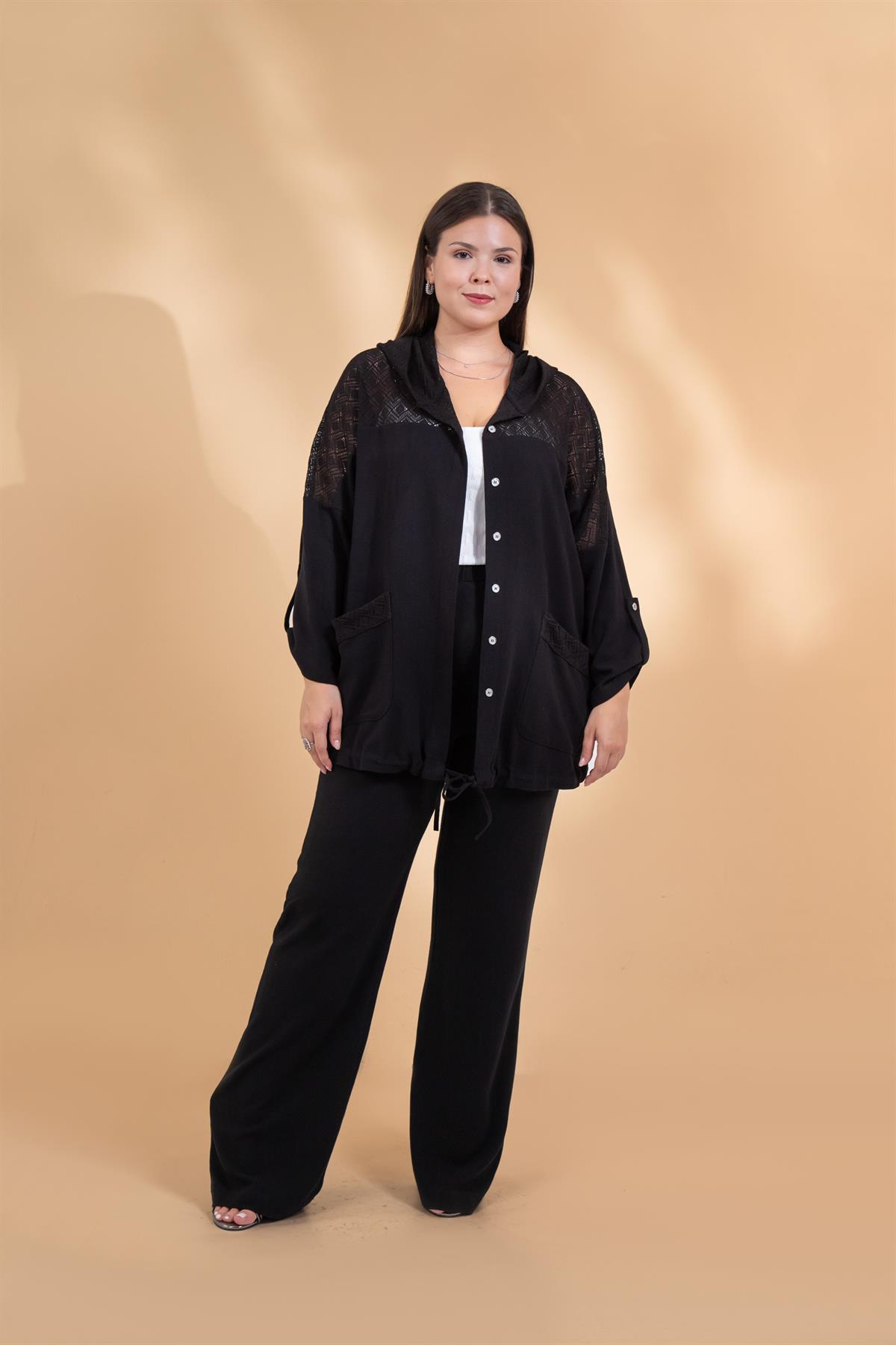 Büyük Beden 1212075 Dantel Detaylı Ceket  Siyah