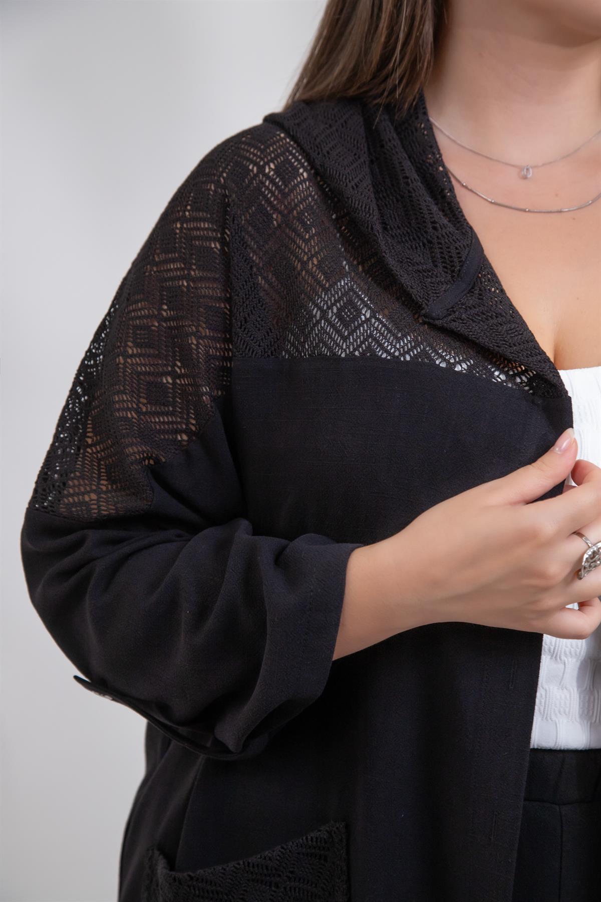 Büyük Beden 1212075 Dantel Detaylı Ceket  Siyah