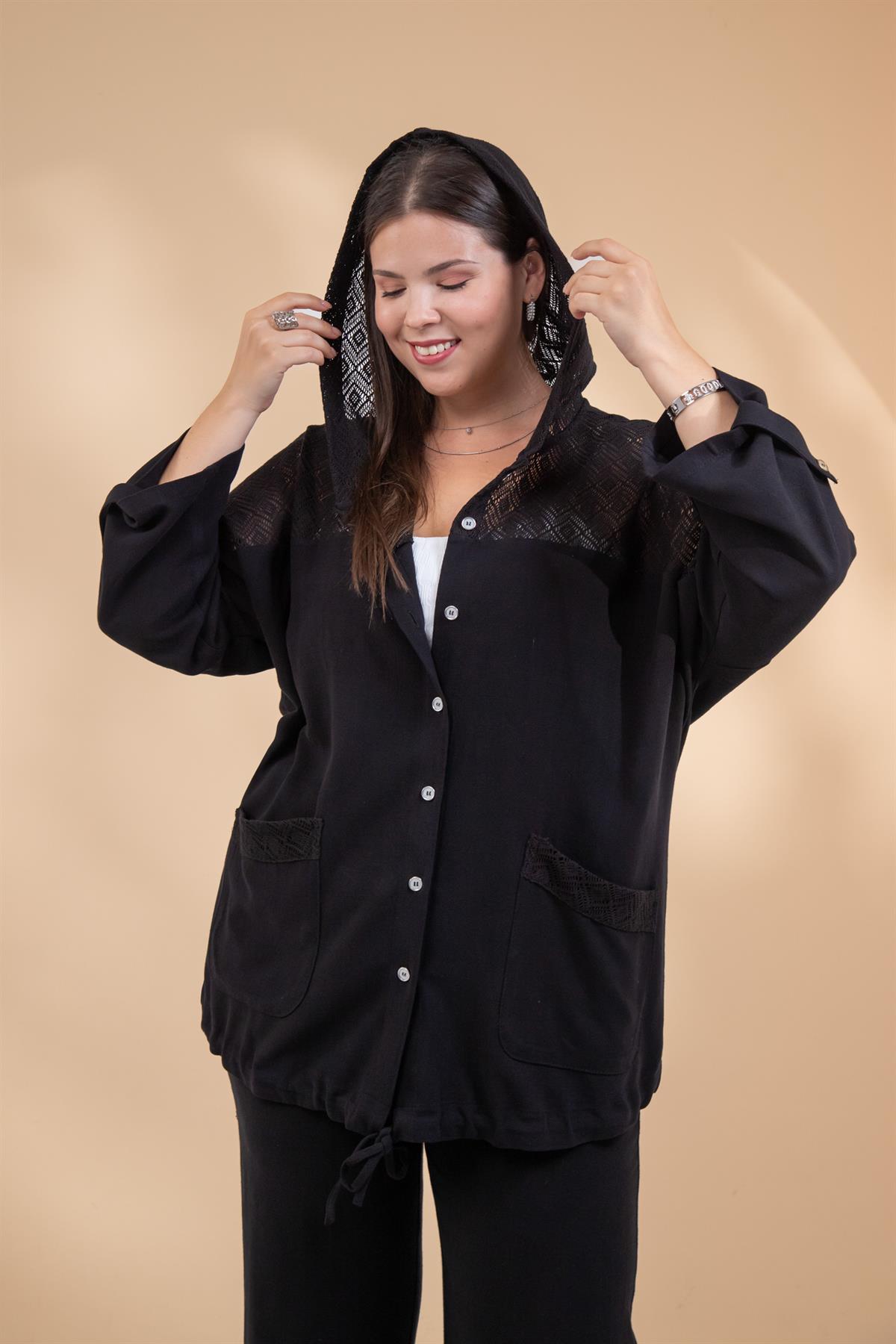 Büyük Beden 1212075 Dantel Detaylı Ceket  Siyah