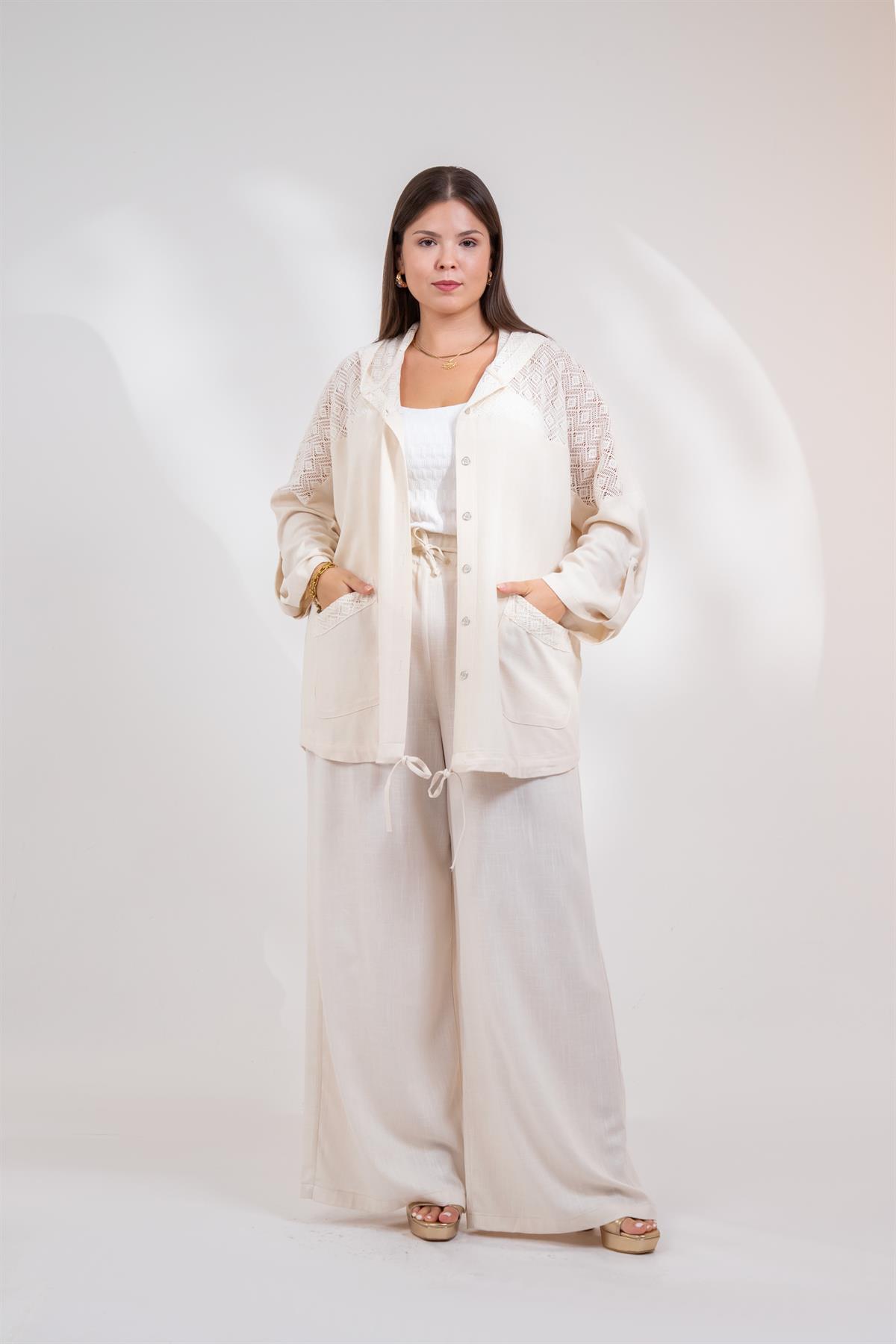 Büyük Beden 1212075 Dantel Detaylı Ceket  Bej