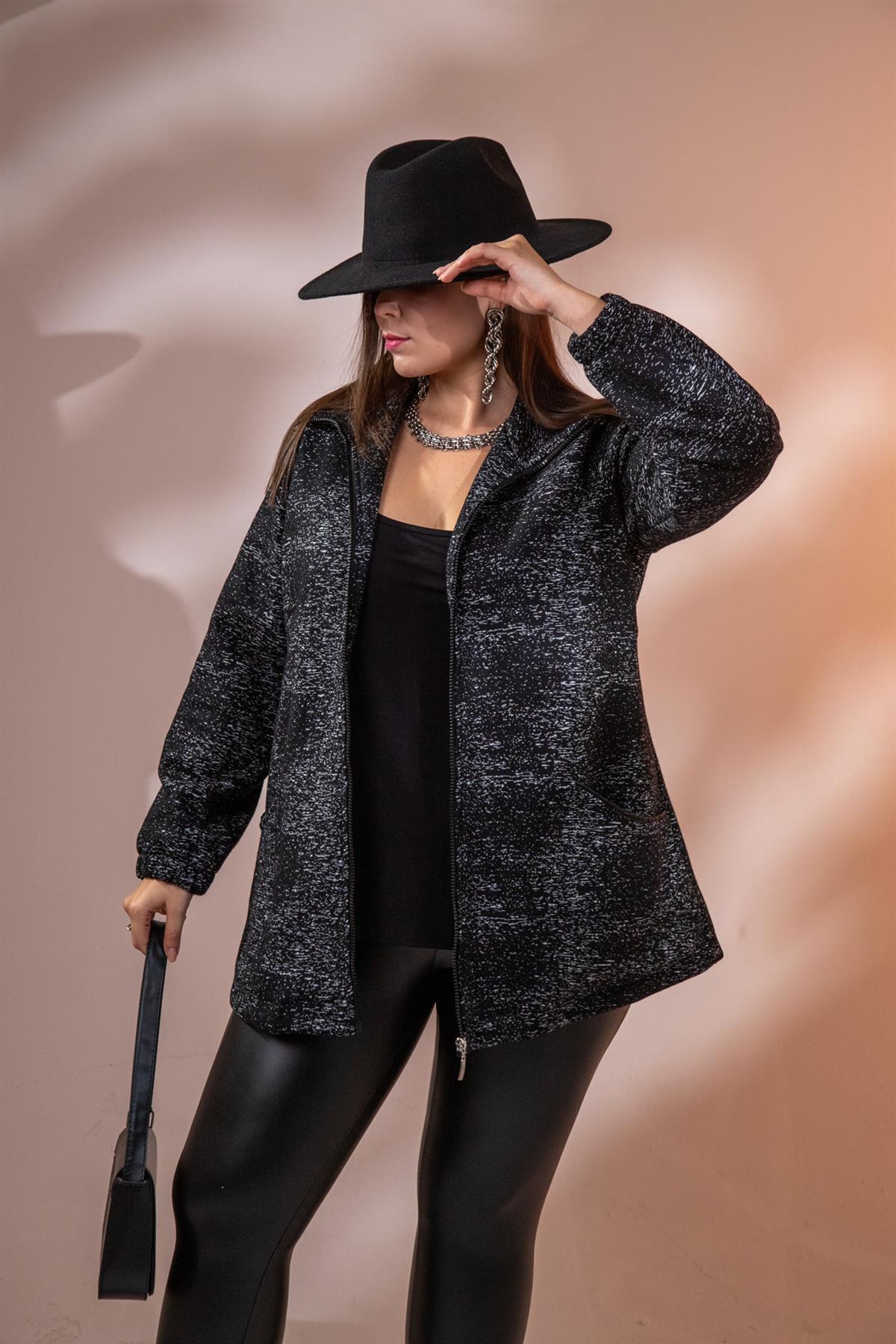 Büyük Beden 1212095 Fermuarlı Ceket  Siyah