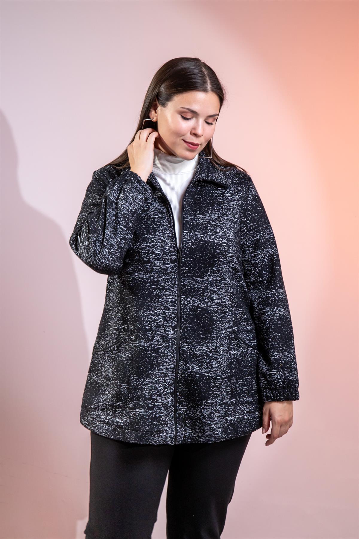 Büyük Beden 1212095 Fermuarlı Ceket  Siyah