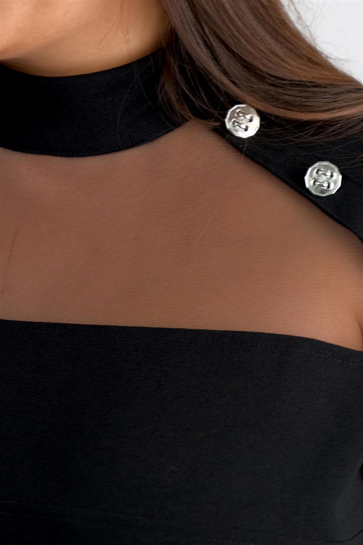 Büyük Beden 121883 Düğme Detaylı Bluz  Siyah