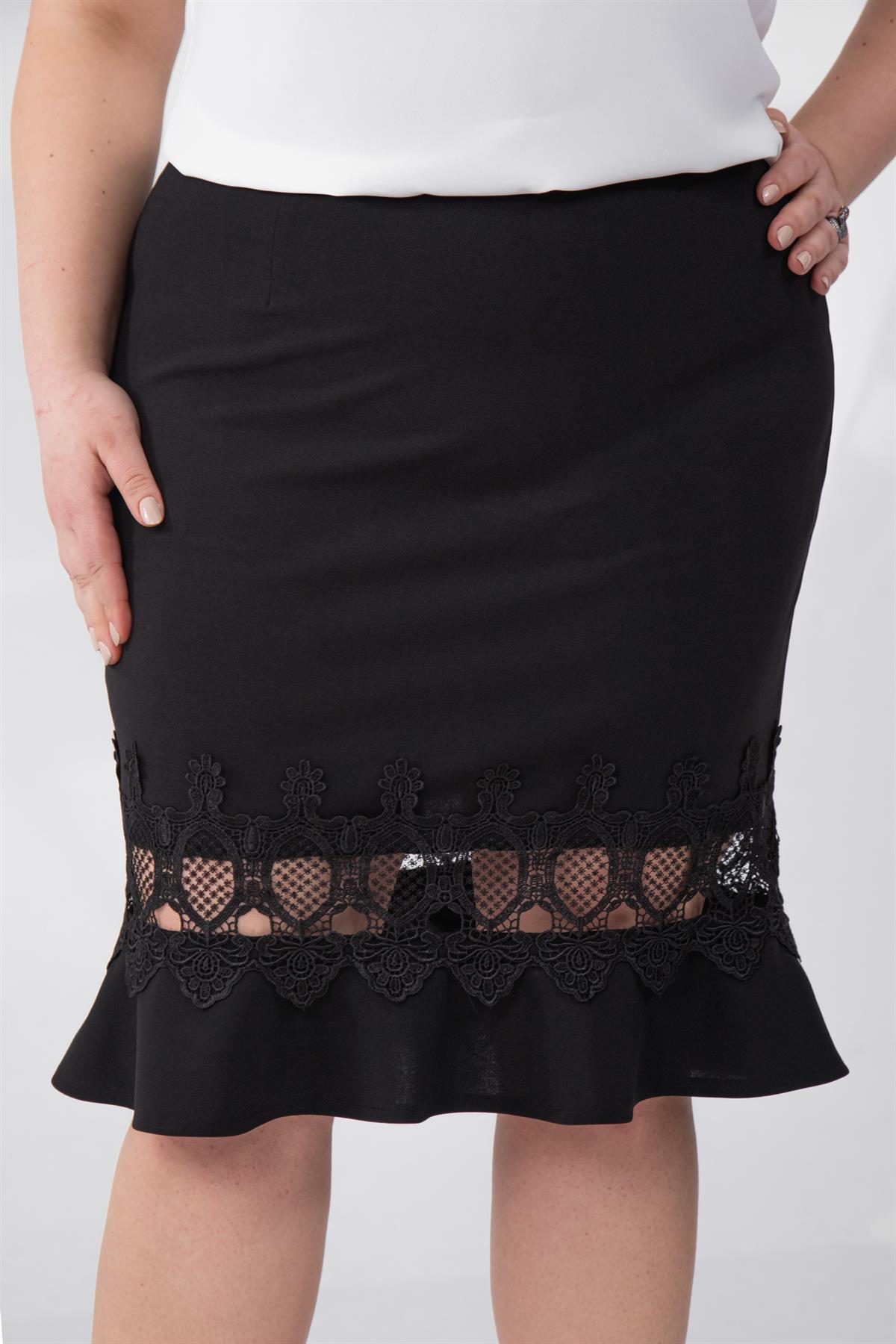 Büyük Beden 121963 Dantelli Etek  Siyah