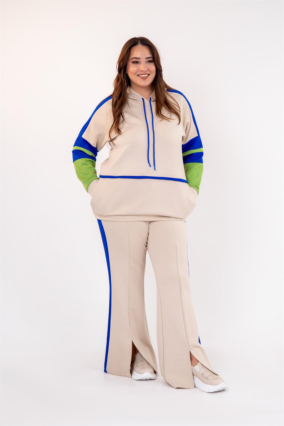 Büyük Beden 1220135 Garnili Eşofman Takım  Bej