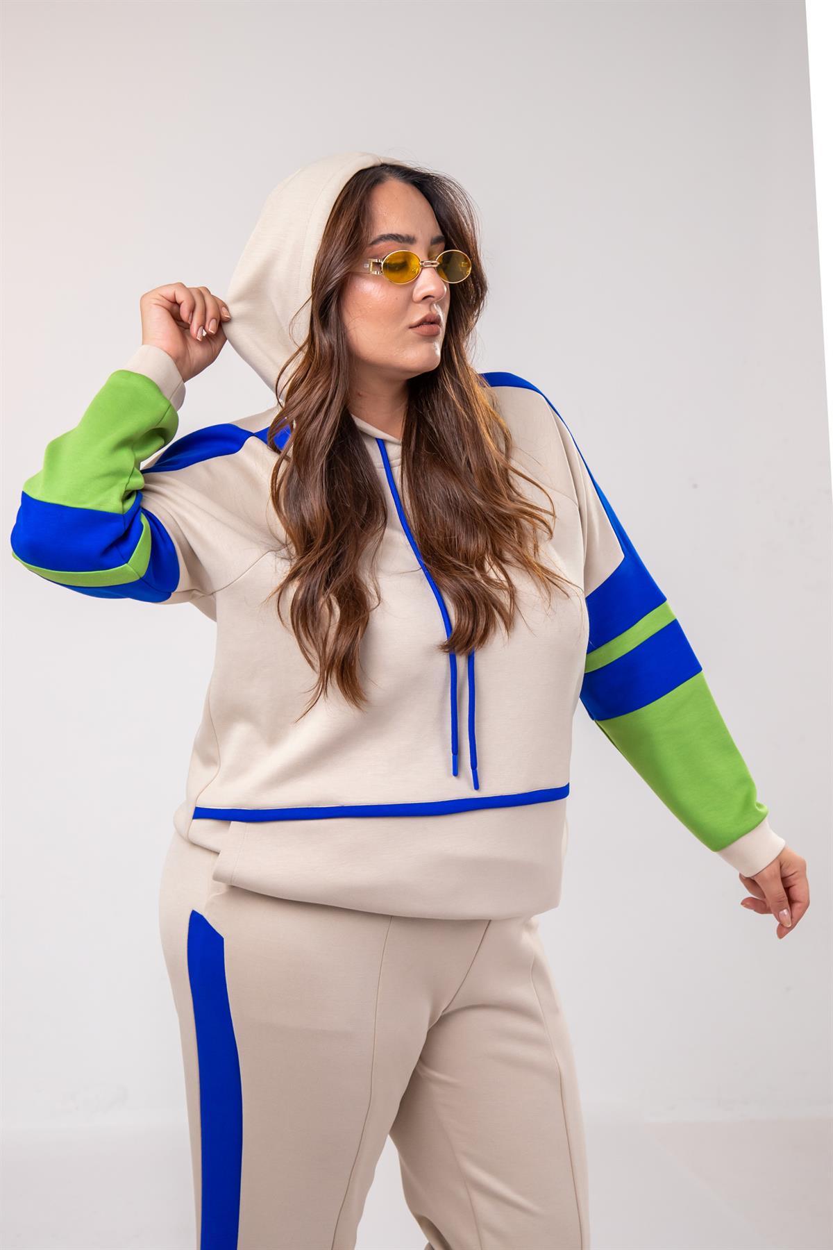 Büyük Beden 1220135 Garnili Eşofman Takım  Bej