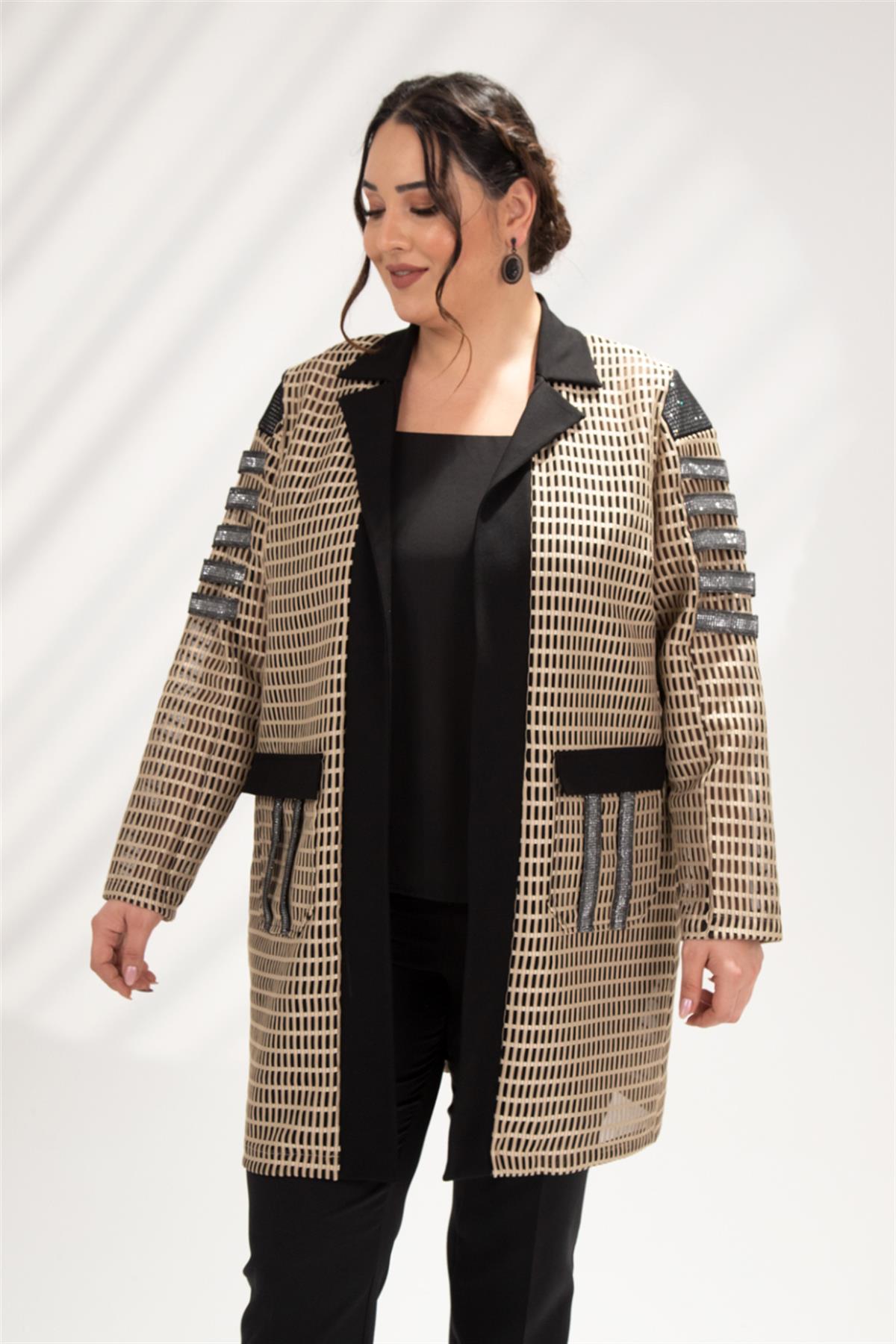 Büyük Beden 122106 File Amiral Abiye Ceket  Bej