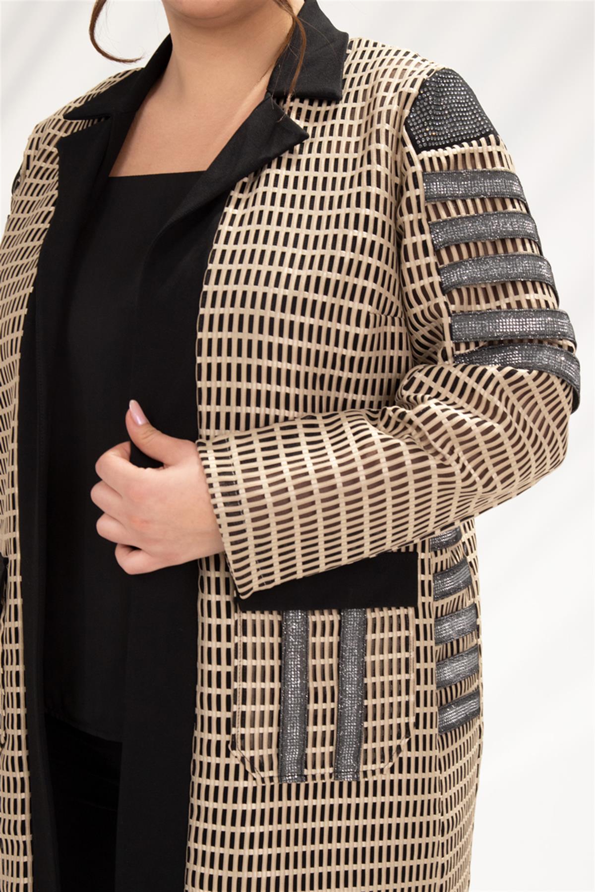 Büyük Beden 122106 File Amiral Abiye Ceket  Bej