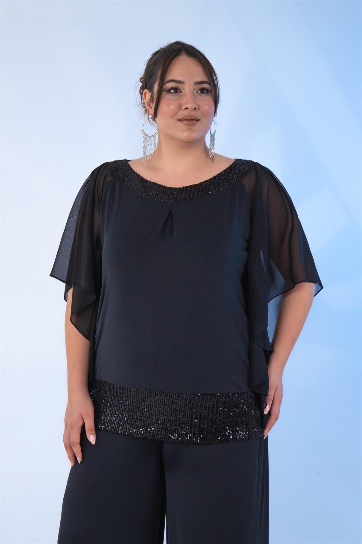 Büyük Beden 122116 Pul Payetli  2*li Takım  Siyah