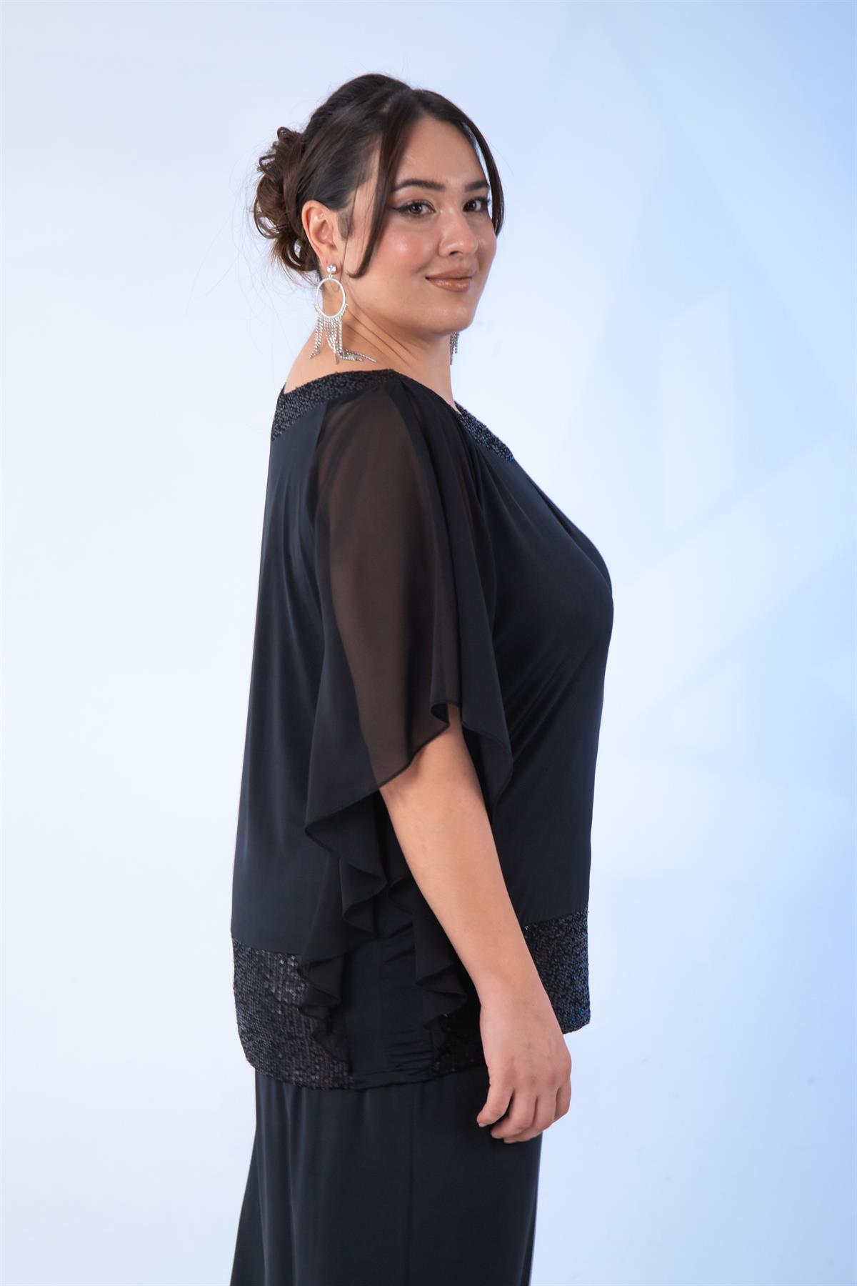 Büyük Beden 122116 Pul Payetli  2*li Takım  Siyah