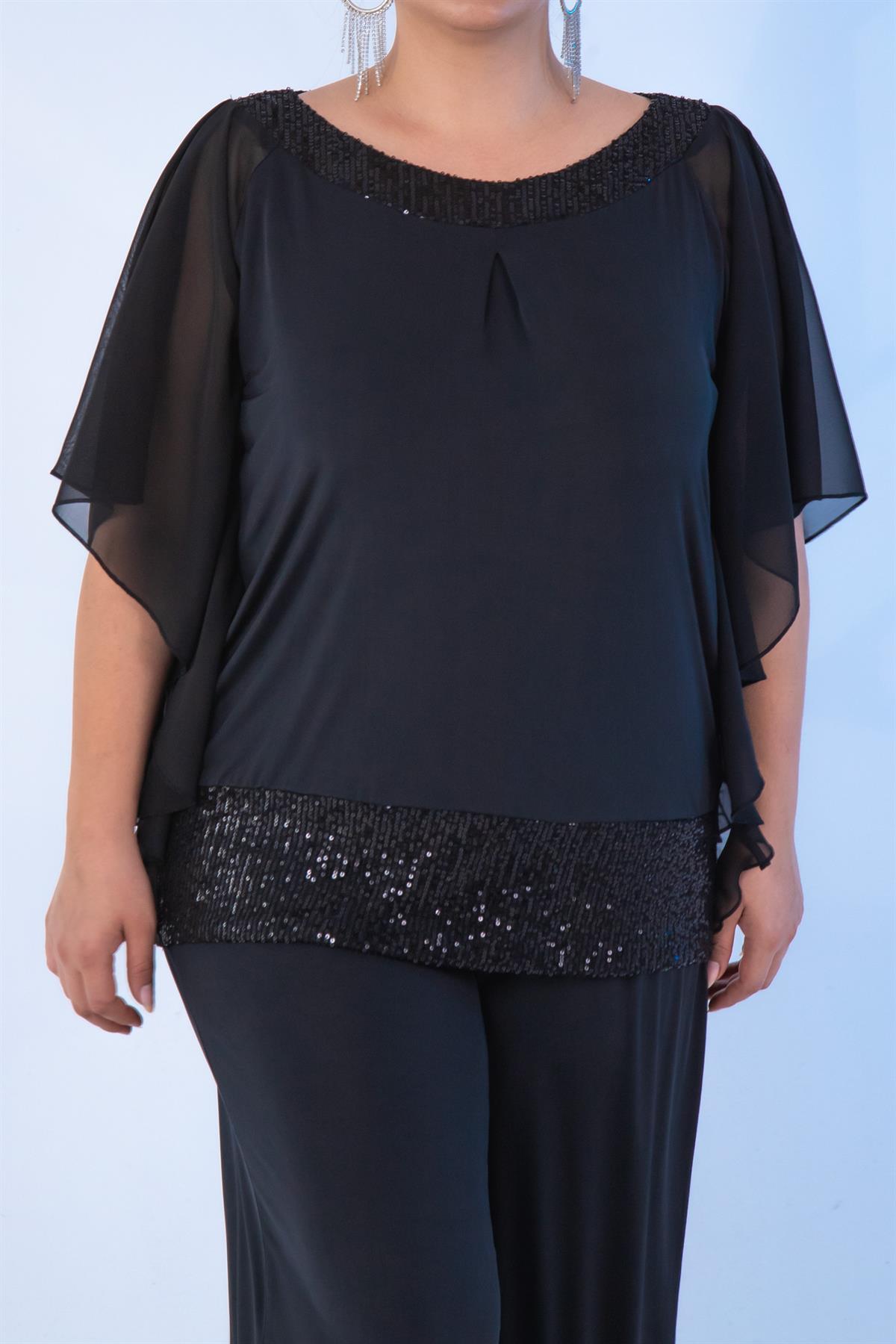 Büyük Beden 122116 Pul Payetli  2*li Takım  Siyah