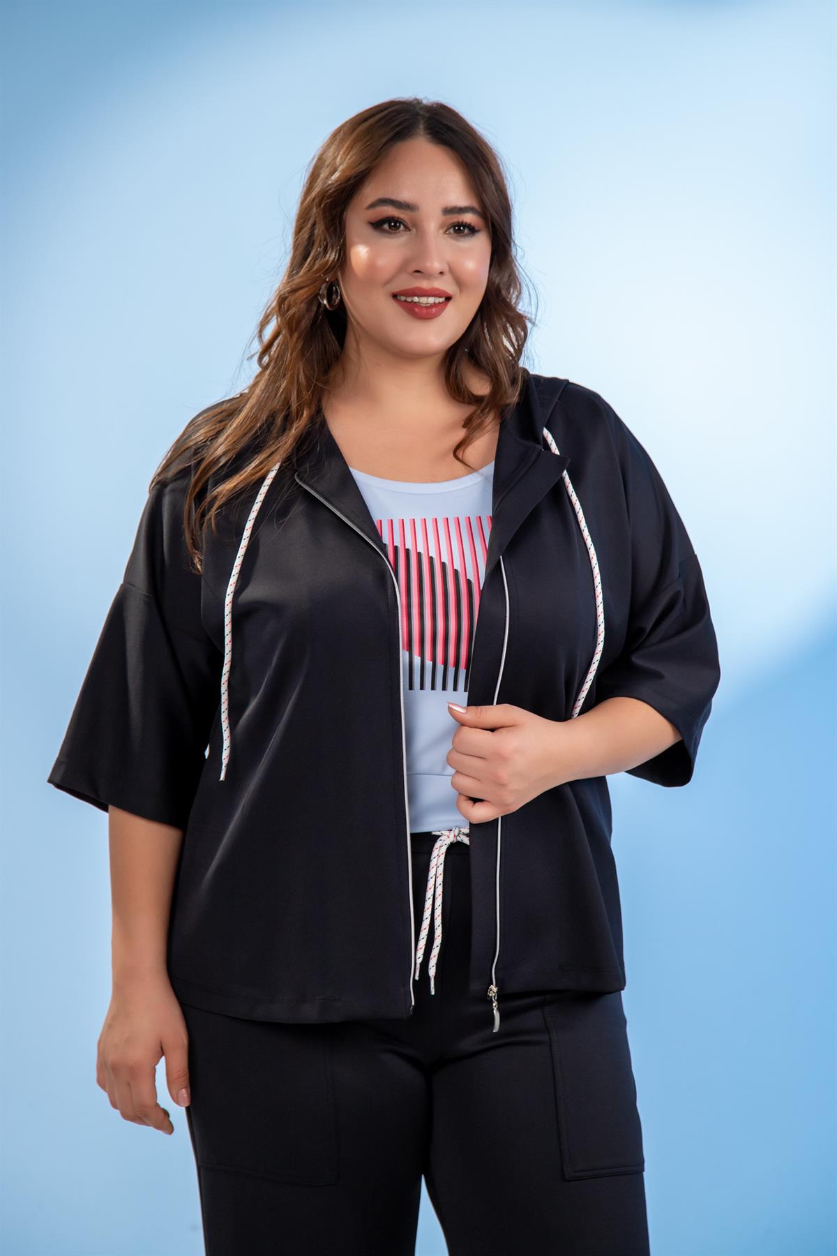 Büyük Beden 122142 Fermuarlı Eşofman Takım Siyah