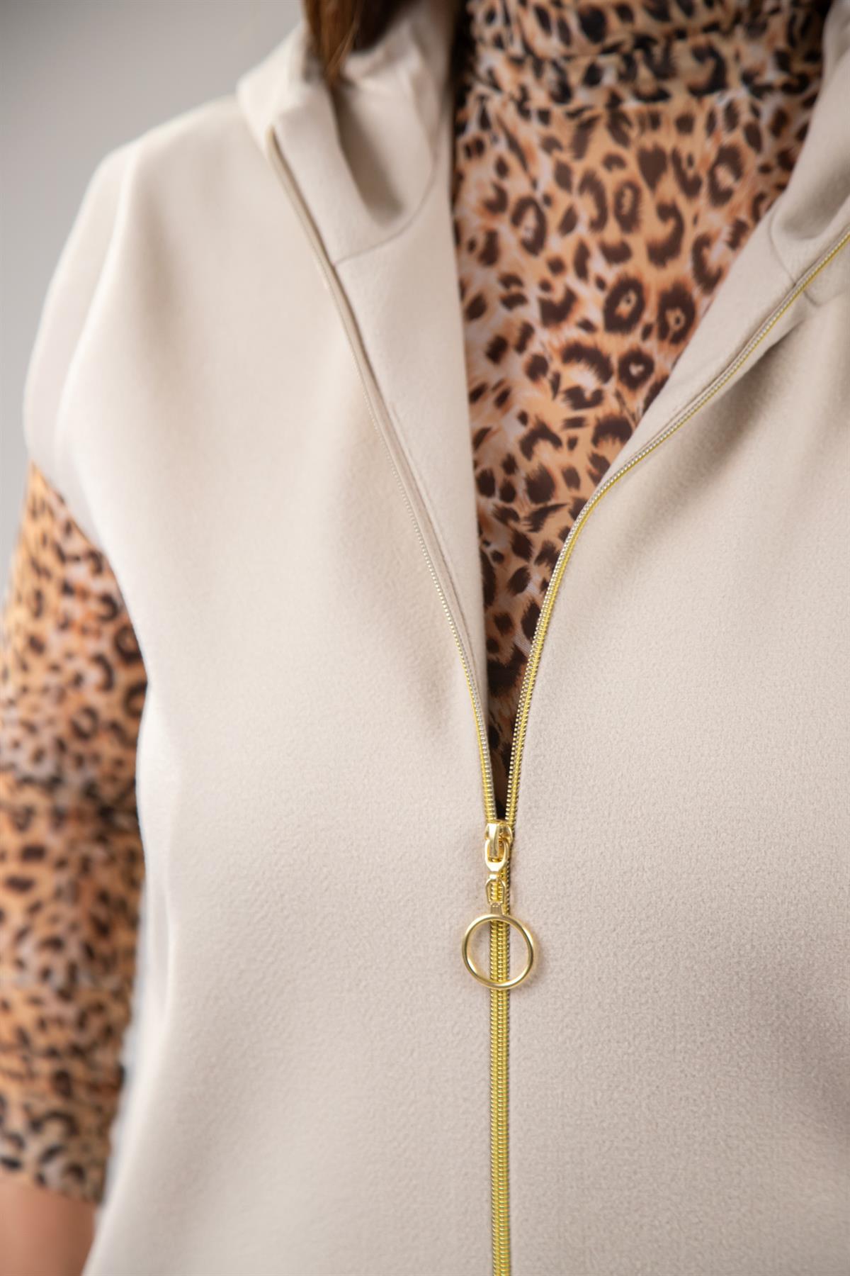 Büyük Beden 122153 Kaşe Yelek  Bej