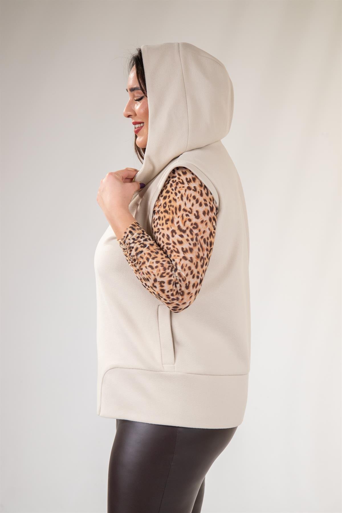 Büyük Beden 122153 Kaşe Yelek  Bej