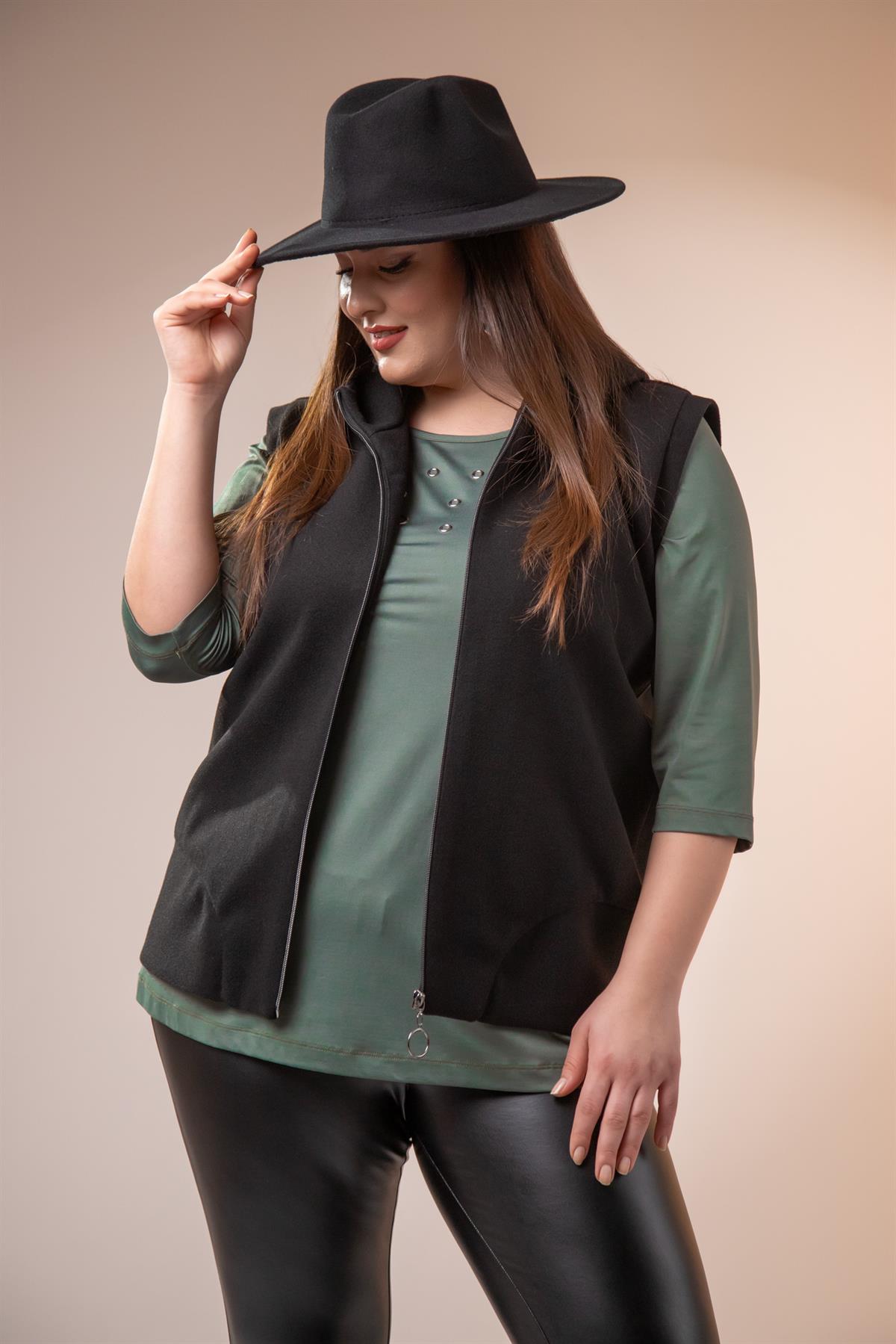 Büyük Beden 122153 Kaşe Yelek  Siyah