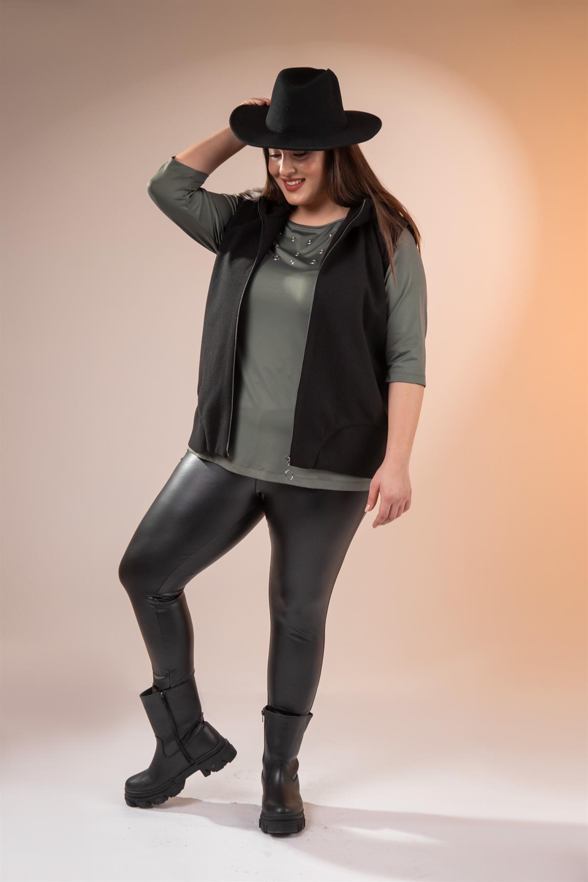 Büyük Beden 122153 Kaşe Yelek  Siyah