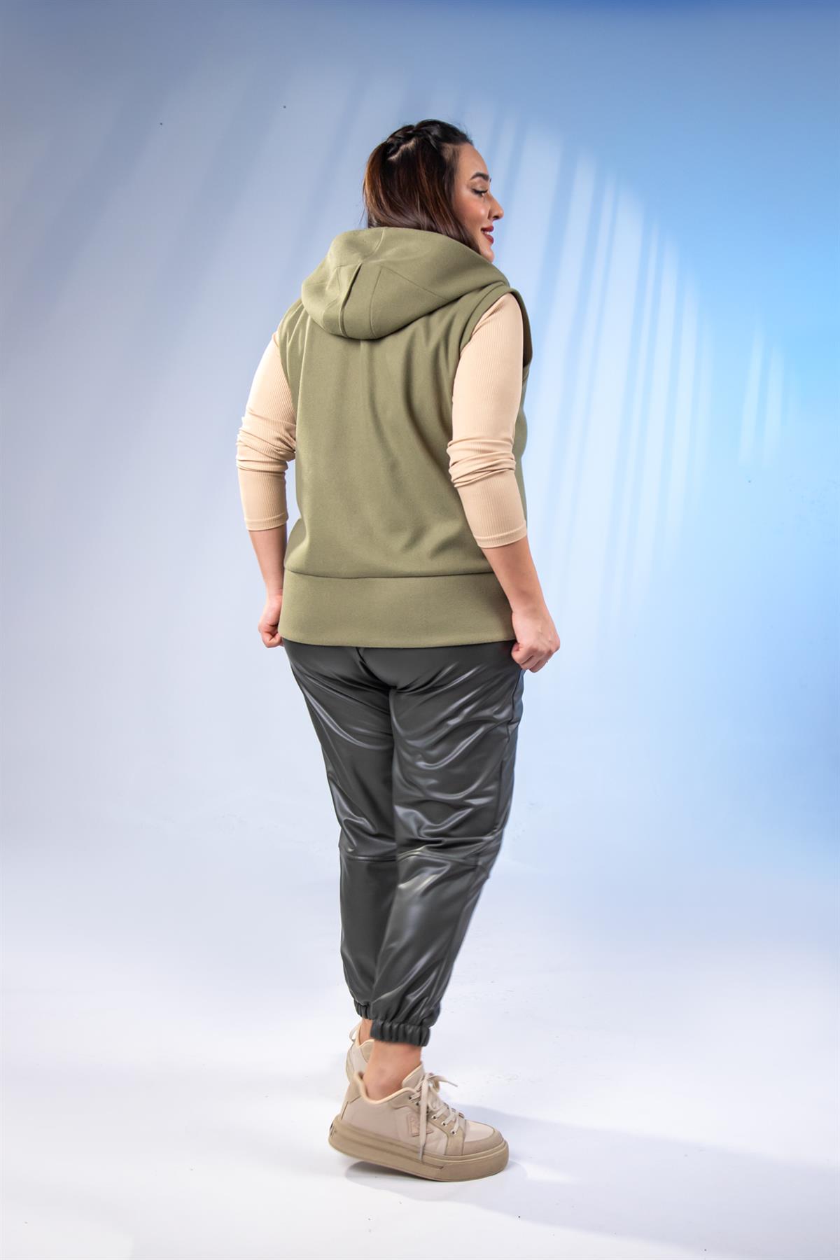 Büyük Beden 122153 Kaşe Yelek  Yeşil