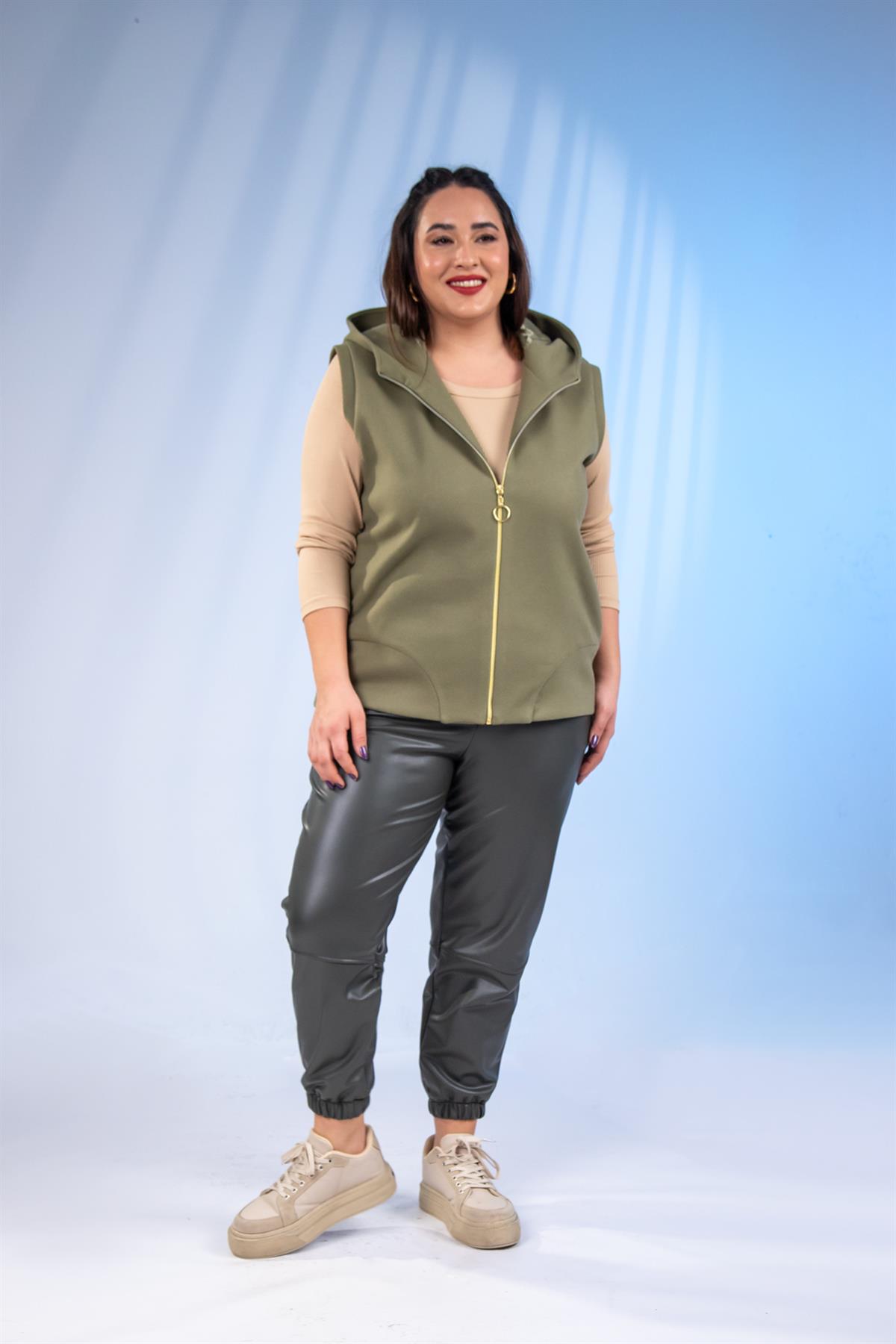 Büyük Beden 122153 Kaşe Yelek  Yeşil