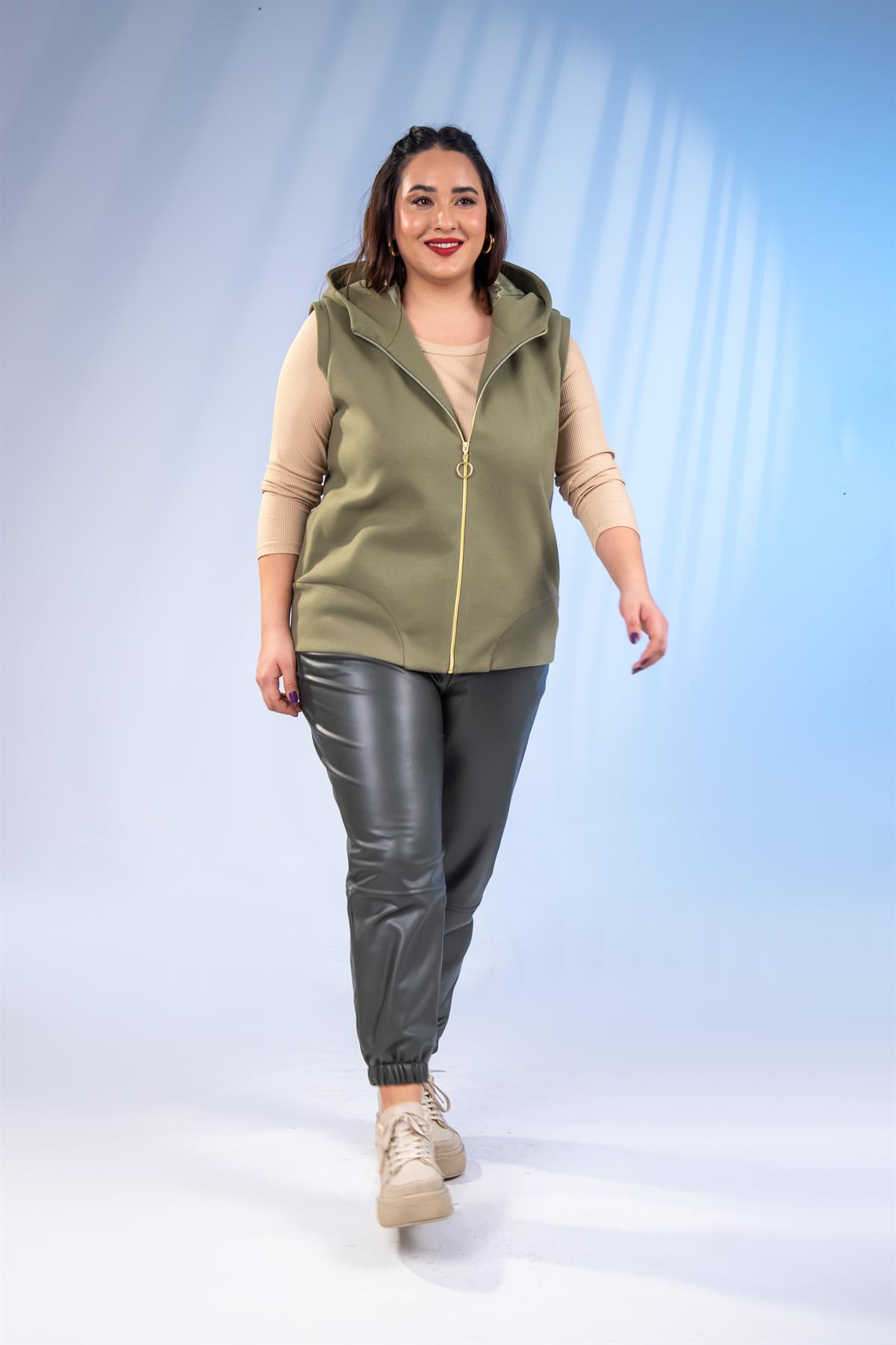 Büyük Beden 122153 Kaşe Yelek  Yeşil