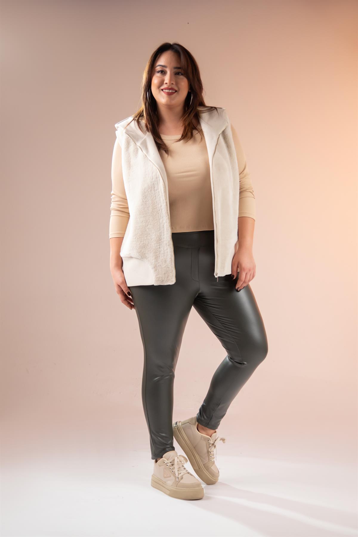 Büyük Beden 122155 Deri Tayt  Hakı